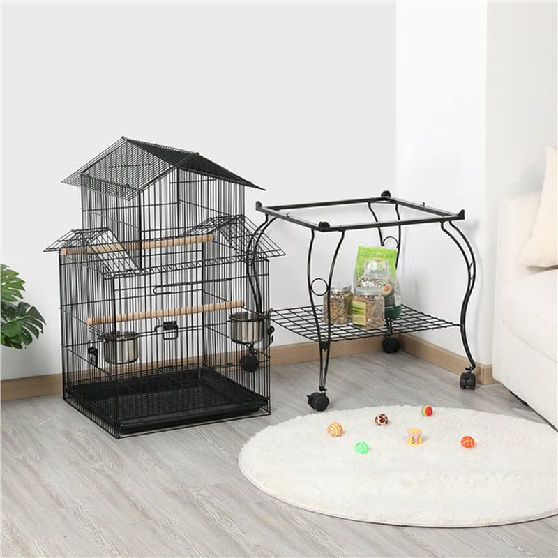 Topeakmart Triple Roof Rolling Bird Cage with Stand Perch, Large, Metal, Black Animals & Pet Supplies > Pet Supplies > Bird Supplies > Bird Cages & Stands Topeakmart   