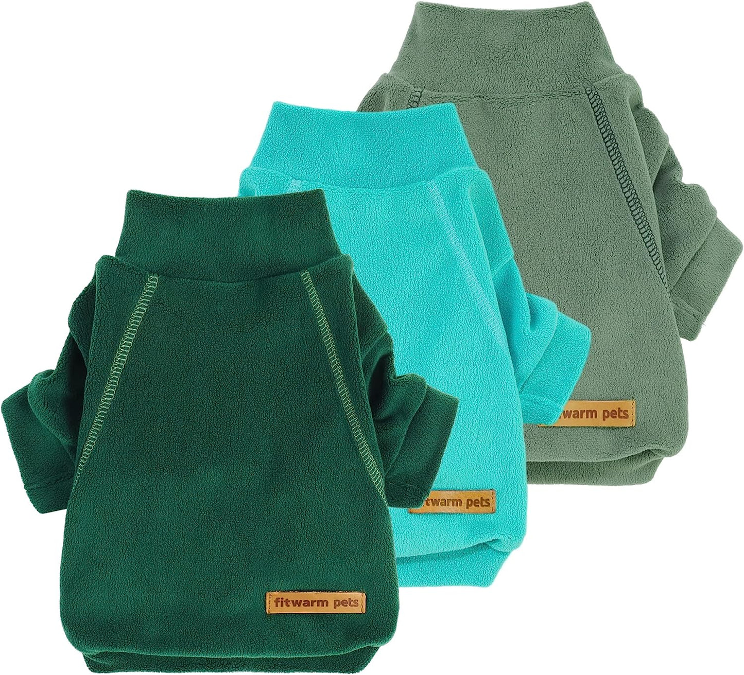 Fitwarm 3 Pack Classic Fleece Dog Sweater, Turtleneck Dog Sweatshirt, Dog Winter Clothes for Small Dogs Boy Girl, Pet Pullover Jumper, Cat Apparel, Blue, Grey, Navy, Small Animals & Pet Supplies > Pet Supplies > Dog Supplies > Dog Apparel Fitwarm Dark Green-Aqua Green-Bean Green Medium 