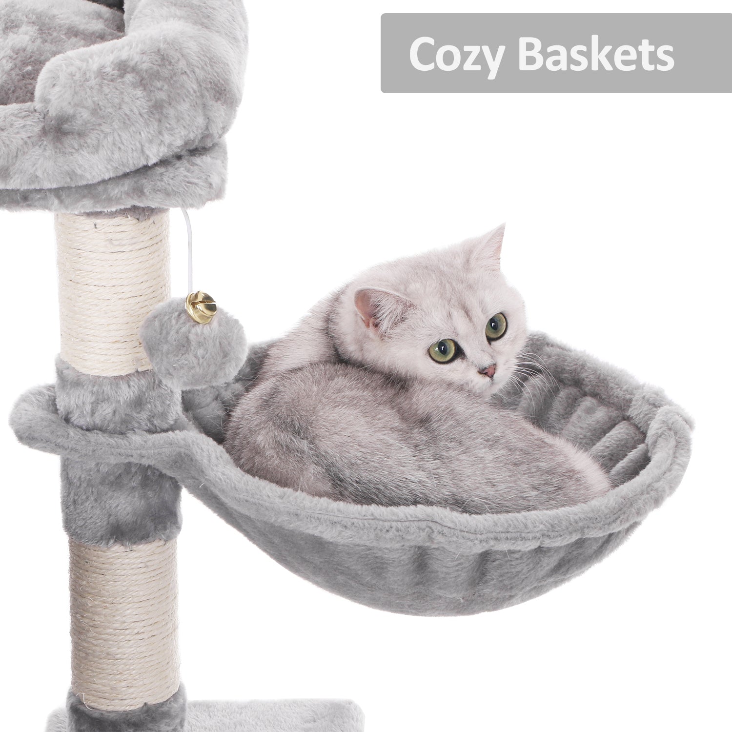 BEWISHOME Cat Tree Condo with Sisal Scratching Posts, Plush Perch, Dual Houses and Basket, Cat Tower Furniture Kitty Activity Center Kitten Play House MMJ06L Animals & Pet Supplies > Pet Supplies > Cat Supplies > Cat Furniture BEWISHOME   