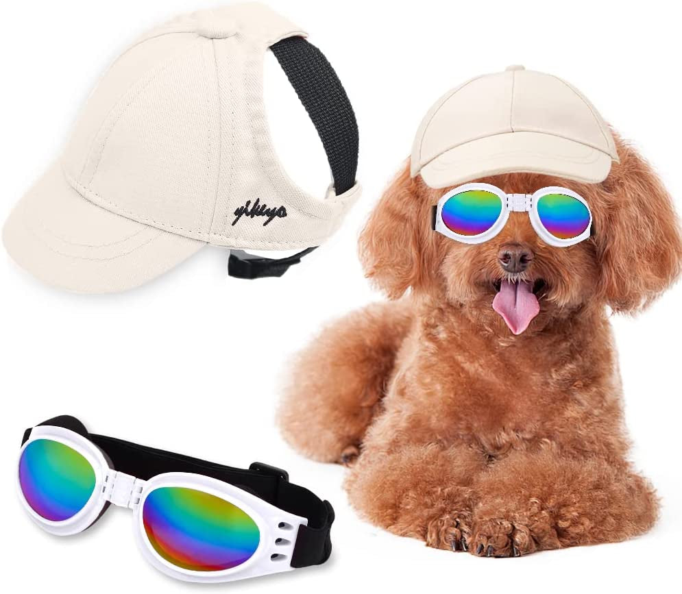 Sebaoyu Dog Hat and Sunglasses Summer Dog Baseball Cap Pet Puppy Visor Hats Sunbonnet Outfit with Ear Holes Doggy Cat Goggles for Small Medium Breed (Sky Blue, Small) Animals & Pet Supplies > Pet Supplies > Dog Supplies > Dog Apparel Sebaoyu beige Large 