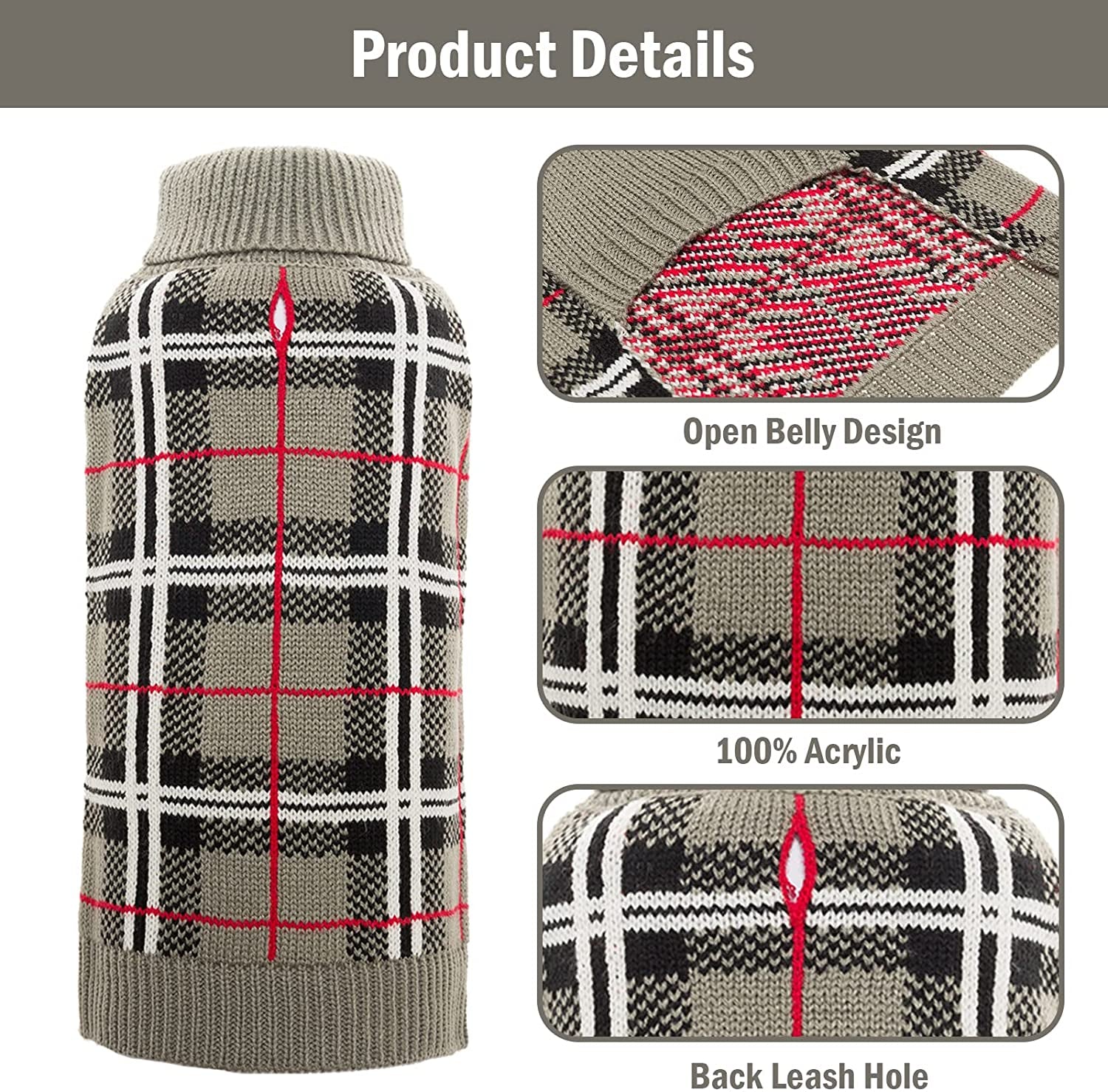 PUPTECK Classic Plaid Style Dog Sweater - Puppy Festive Winter Cloth Animals & Pet Supplies > Pet Supplies > Dog Supplies > Dog Apparel Beibao   