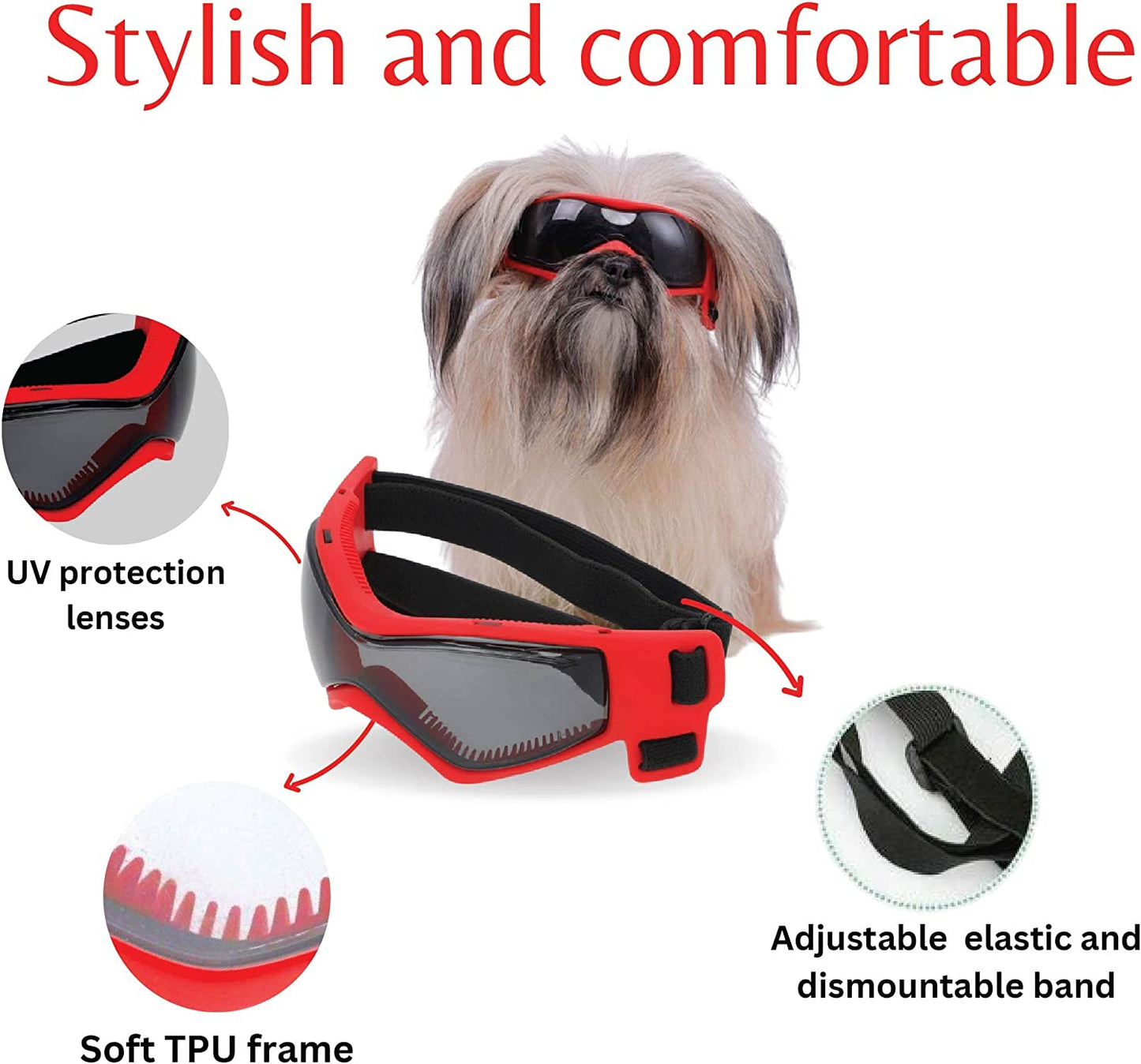 SHAMR Dog Sunglasses Dog Goggles Doggles UV Eye Protection Dog Glasses for Small to Medium Breed, Dust and Water Proof with Soft Frame (Red) Animals & Pet Supplies > Pet Supplies > Dog Supplies > Dog Apparel SHAMR   