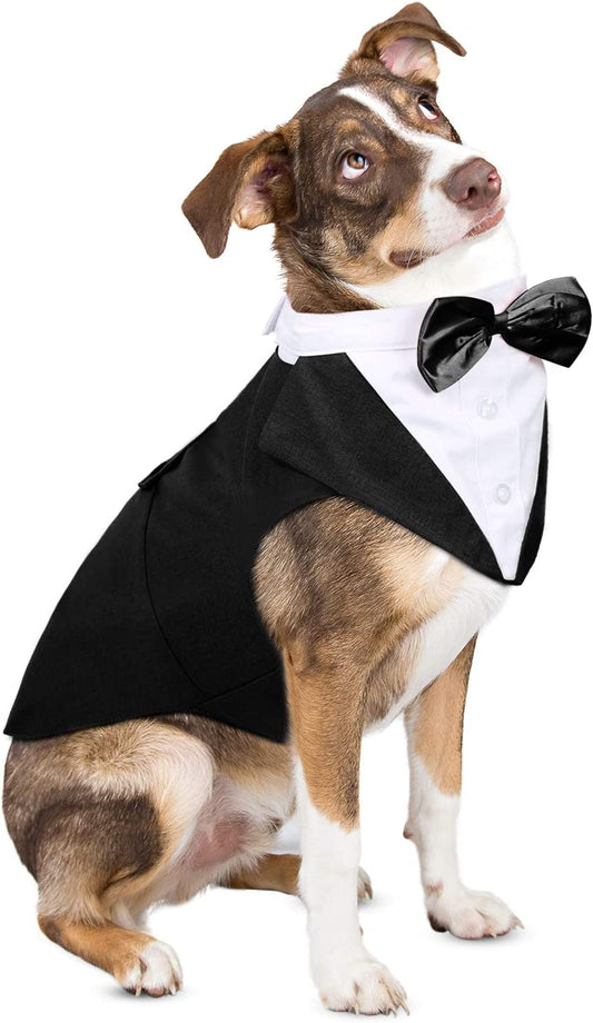 ASENKU Dog Tuxedo, Dog Wedding Shirt Halloween Costume Outfit with Detachable Bandana Bow Tie for Small Middle Large Dogs, Classic Black, XXL
