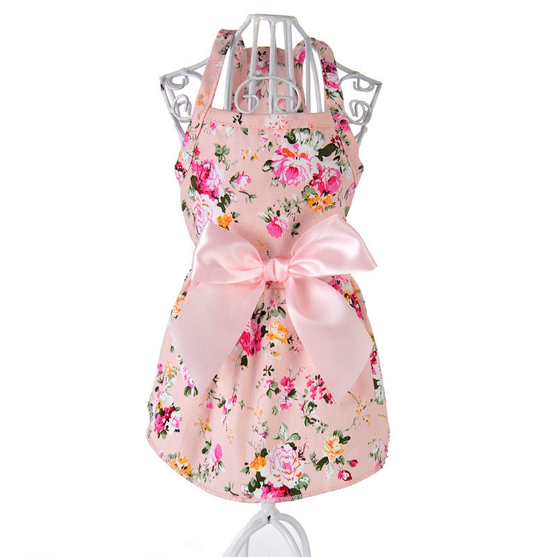 Dog Dress Pet Skirt Doggie Apparel Puppy Bowtie Dresses for Small Girl Dogs and Cats,Puppy Kitten Summer Cute Floral Dress Sundress Princess Dress for Prom Birthday Party Wedding Formal Occasion,Pink