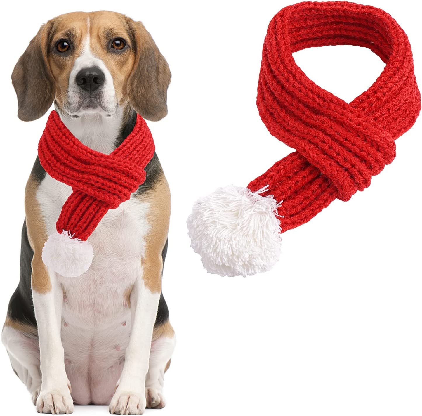 Cobee Christmas Dog Cat Santa Scarf, Dog Winter Knitted Scarf Pet Winter Neck Warmer Costume with White Pompom Ball Party Dressup Xmas Cute Decorate Gift Red (Small) Animals & Pet Supplies > Pet Supplies > Dog Supplies > Dog Apparel Cobee Medium  