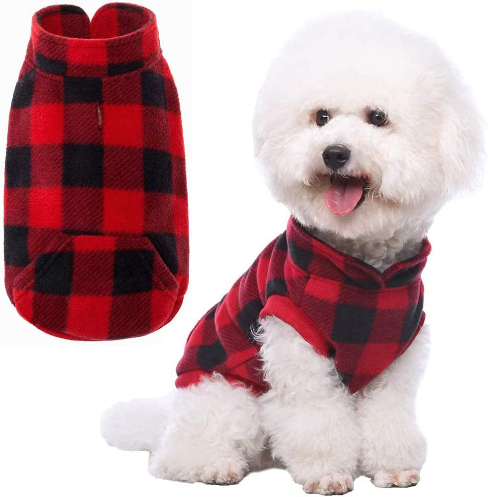 KOOLTAIL Fleece Dog Vest Clothes - Plaid Dog Sweater Pet Clothing with Pocket, Pet Winter Jacket Cold Winter Coat for Small Medium Dogs Animals & Pet Supplies > Pet Supplies > Dog Supplies > Dog Apparel Best4cat Medium  