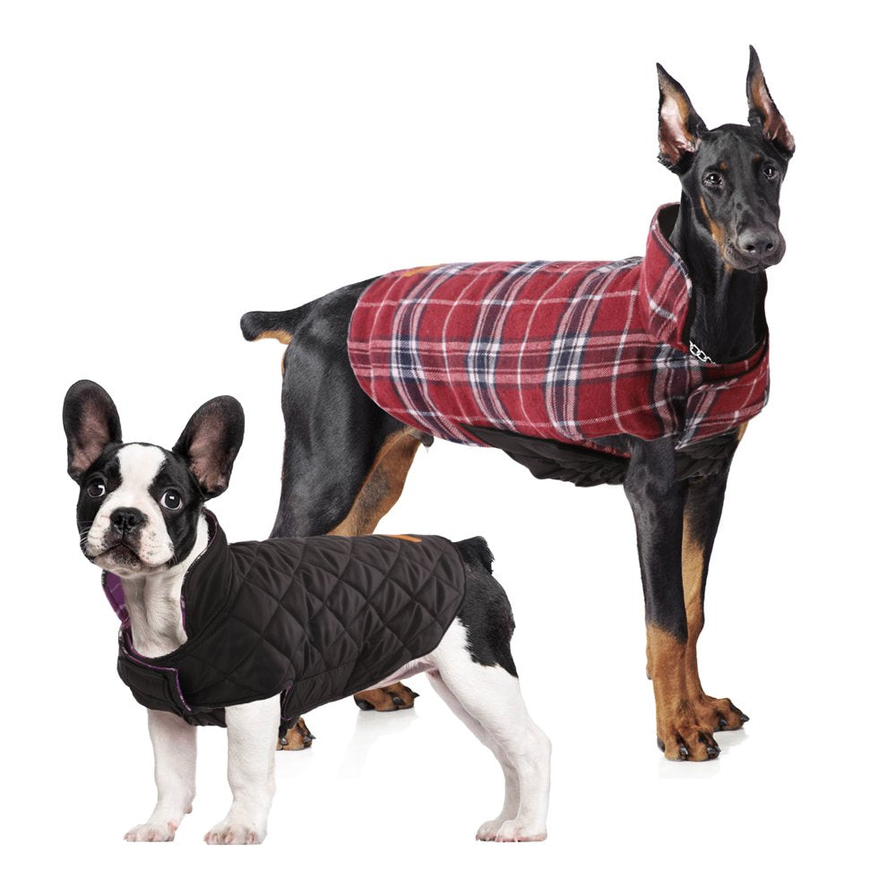 Kuoser Cozy Waterproof Windproof Reversible British Style Plaid Dog Vest Winter Coat Warm Dog Apparel for Cold Weather Dog Jacket for Small Medium Large Dogs with Furry Collar (XS - 3XL) Animals & Pet Supplies > Pet Supplies > Dog Supplies > Dog Apparel Kuoser S-Chest Girth:14.6-17.7" Red 