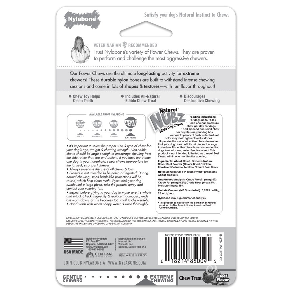 Nylabone Power Chew Dog Nylon Bone and Chew Treat Twin Pack Meaty Flavor Medley & Beef Small/Regular - up to 25 Lbs. Animals & Pet Supplies > Pet Supplies > Dog Supplies > Dog Toys Central Garden and Pet   