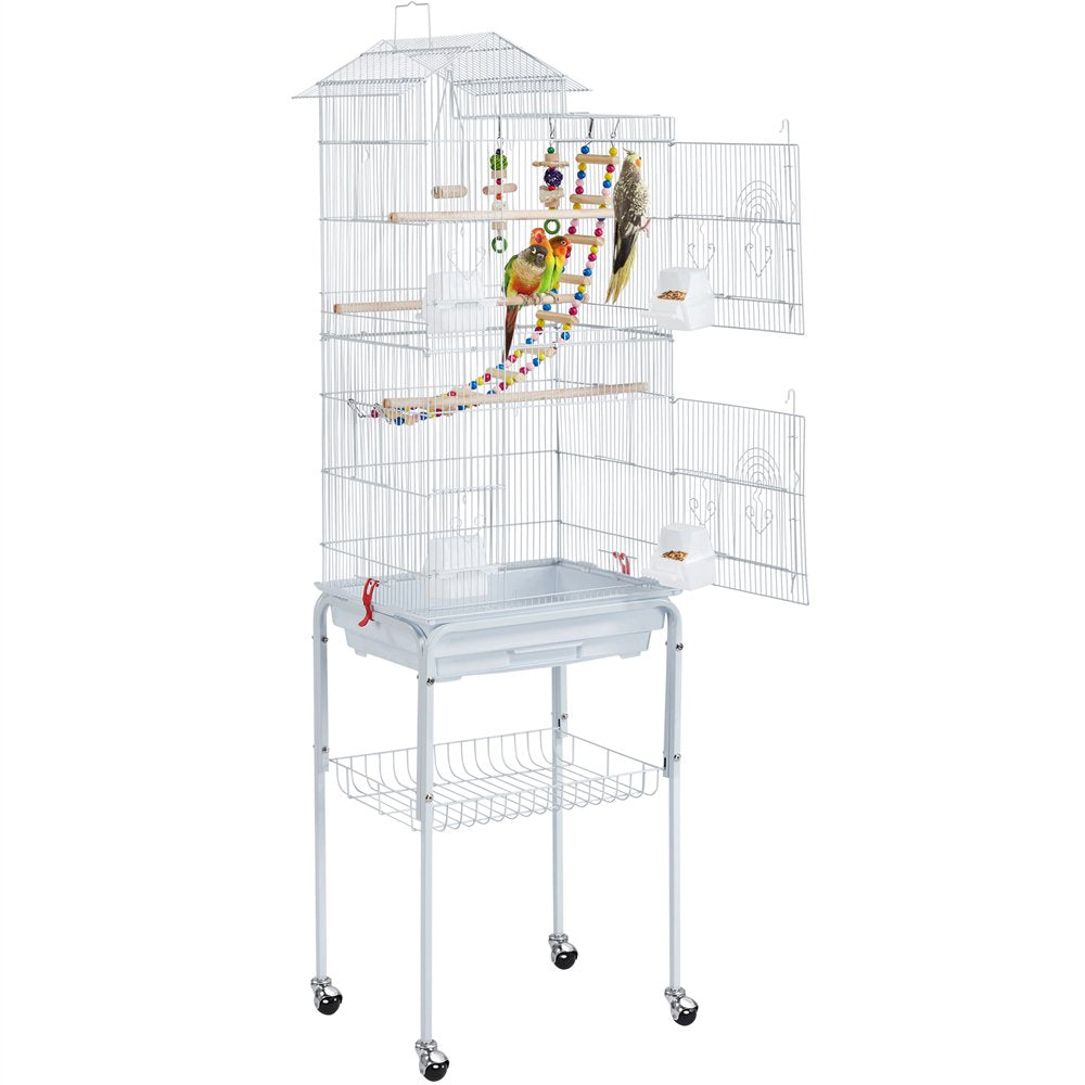 Easyfashion 62.4" Metal Bird Parrot Cage with Detachable Stand, Light Gray Animals & Pet Supplies > Pet Supplies > Bird Supplies > Bird Cages & Stands Easyfashion White  