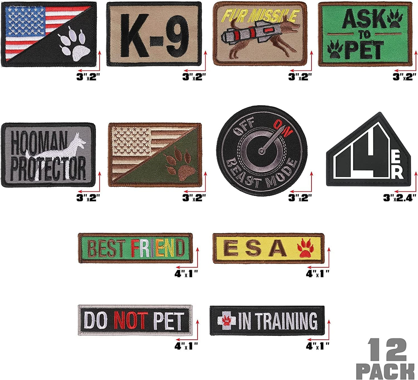 14Er Tactical K9 Unit Dog Patches Embroidered Service Animal, Ask to Pet, Do Not Pet, Therapy Dog in Training, ESA Hook and Loop Patches for Dog Vest, Military Harness, Collar and Leashes (12-Pack) Animals & Pet Supplies > Pet Supplies > Dog Supplies > Dog Apparel 14er Tactical   