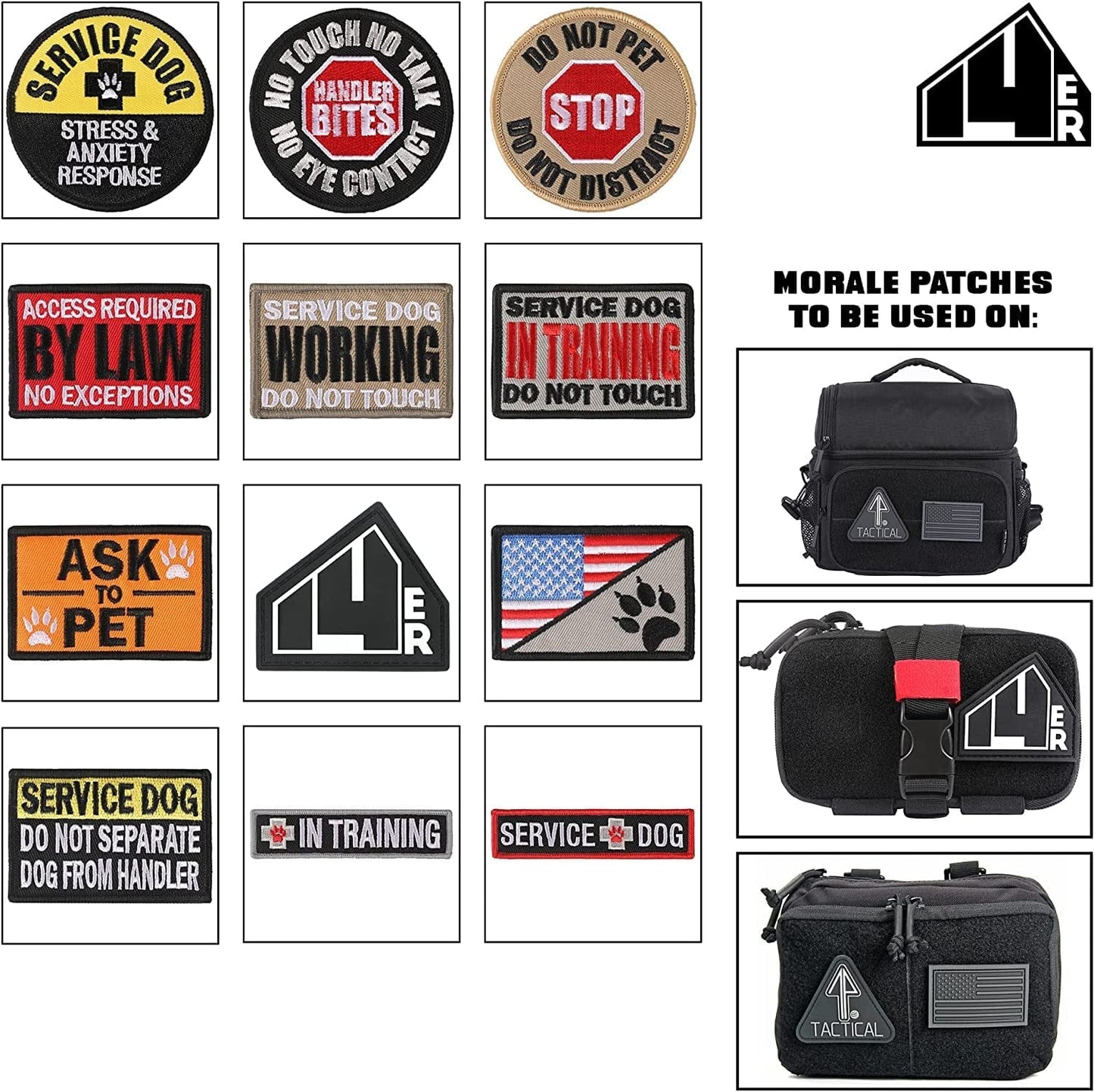 14Er Tactical Service Dog Patches Ask to Pet, Do Not Pet, in Training Vest Patches, Embroidery Hook and Loop Patches for Dog Vest, Flag Patches for Dog Collars, Harnesses, and Leashes (12-Pack) Animals & Pet Supplies > Pet Supplies > Dog Supplies > Dog Apparel 14er Tactical   