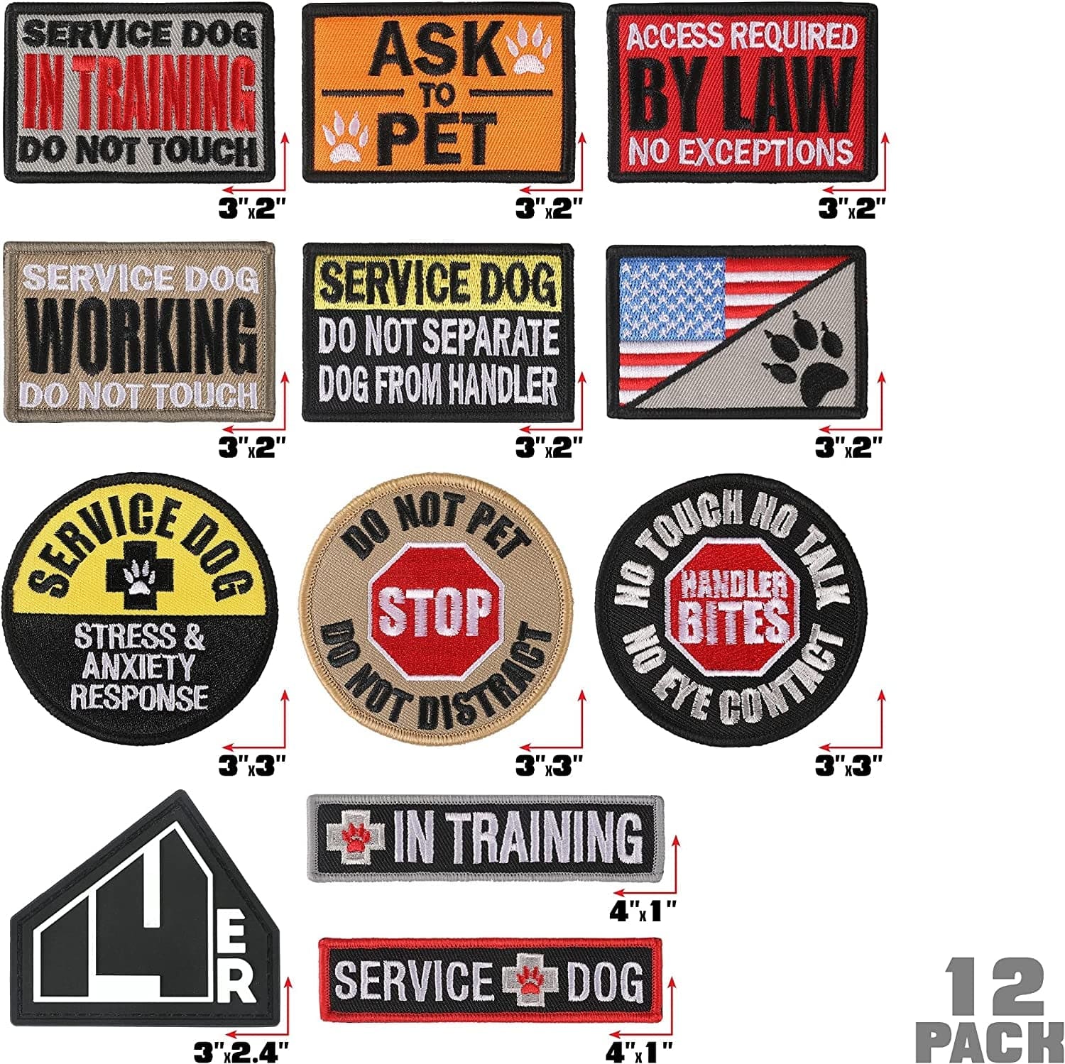 14Er Tactical Service Dog Patches Ask to Pet, Do Not Pet, in
