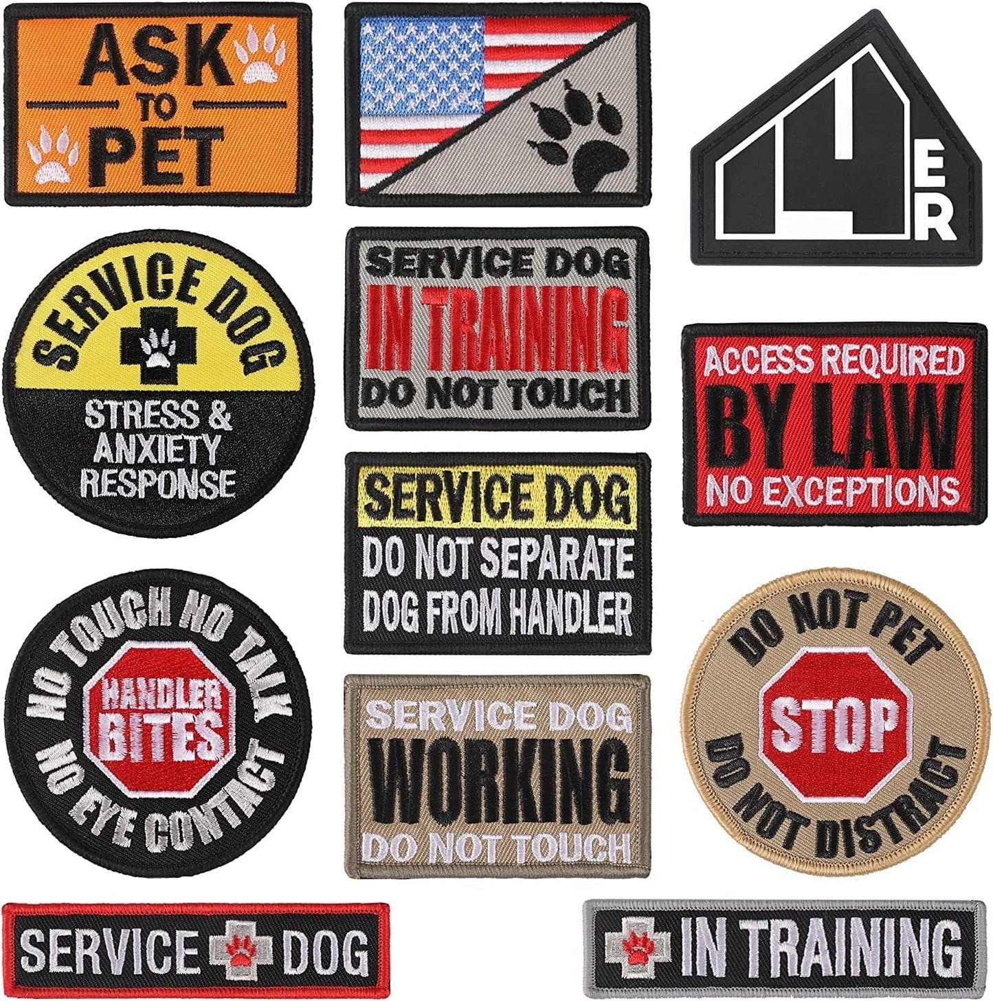  12 Pieces Service Dog Patches Removable Tactical Dog Vest  Harness Patches Embroidered Hook Loop Dog Training Patch US Flag with Paw  Patches for Service Dog Training Working : Pet Supplies