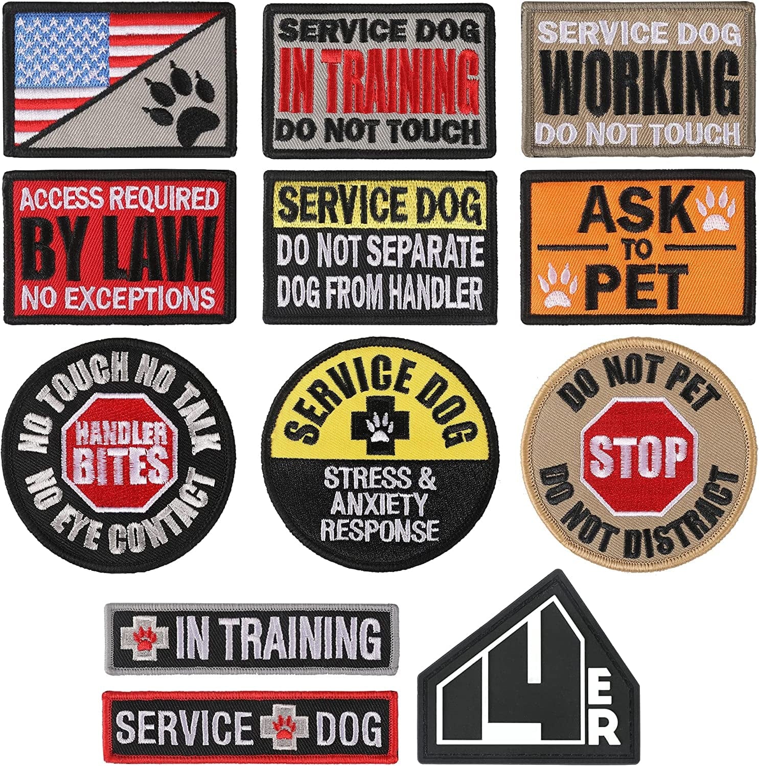 GYGYL 12Pcs Service Dog Patches, Ask to Pet Do Not Pet Patch, Tactical Pet  in Training, Embroidered Fastener Hook and Loop Patch for Dog Vest