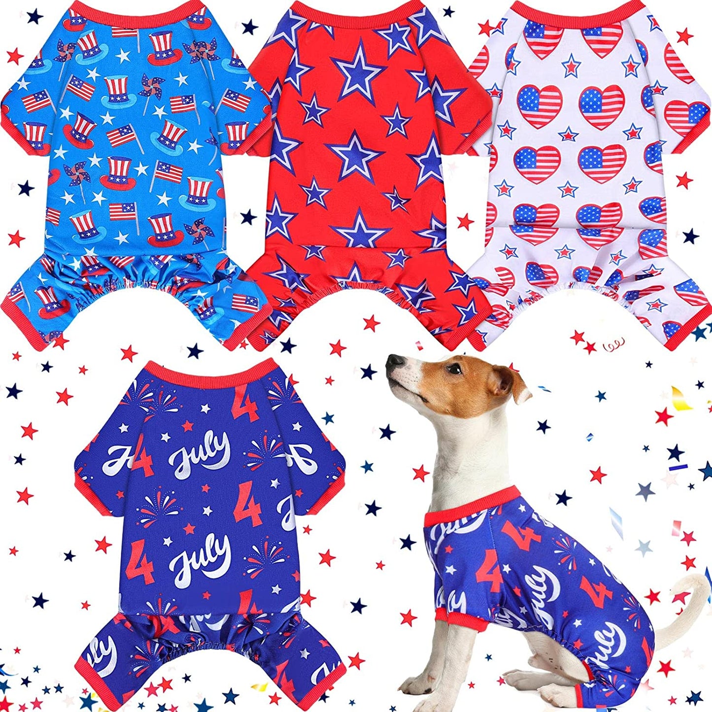 4 Pack Dog Pajamas Holiday Clothes for Dogs Labor Day Patriot Day Dog Shirt Jumpsuit Onesies American Flag Star Outfit Costume Apparel for Dog Puppy Accessories (Flag, Medium) Animals & Pet Supplies > Pet Supplies > Dog Supplies > Dog Apparel Saintrygo Small  