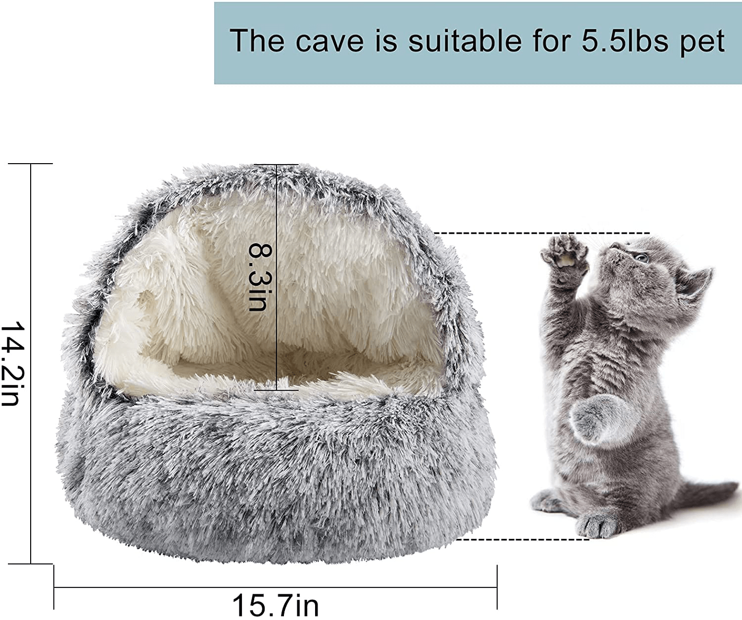 15.7" D X 8.3" H Grey Cave Ultrasoft Plush Cat Bed with Large Hood, round Burrowing Comfortable Self Warming Cozy Sleeping Cat Bed with Waterproof and Antislip Bottom for Kitten Puppy Small Pets Animals & Pet Supplies > Pet Supplies > Cat Supplies > Cat Beds Beeplove   