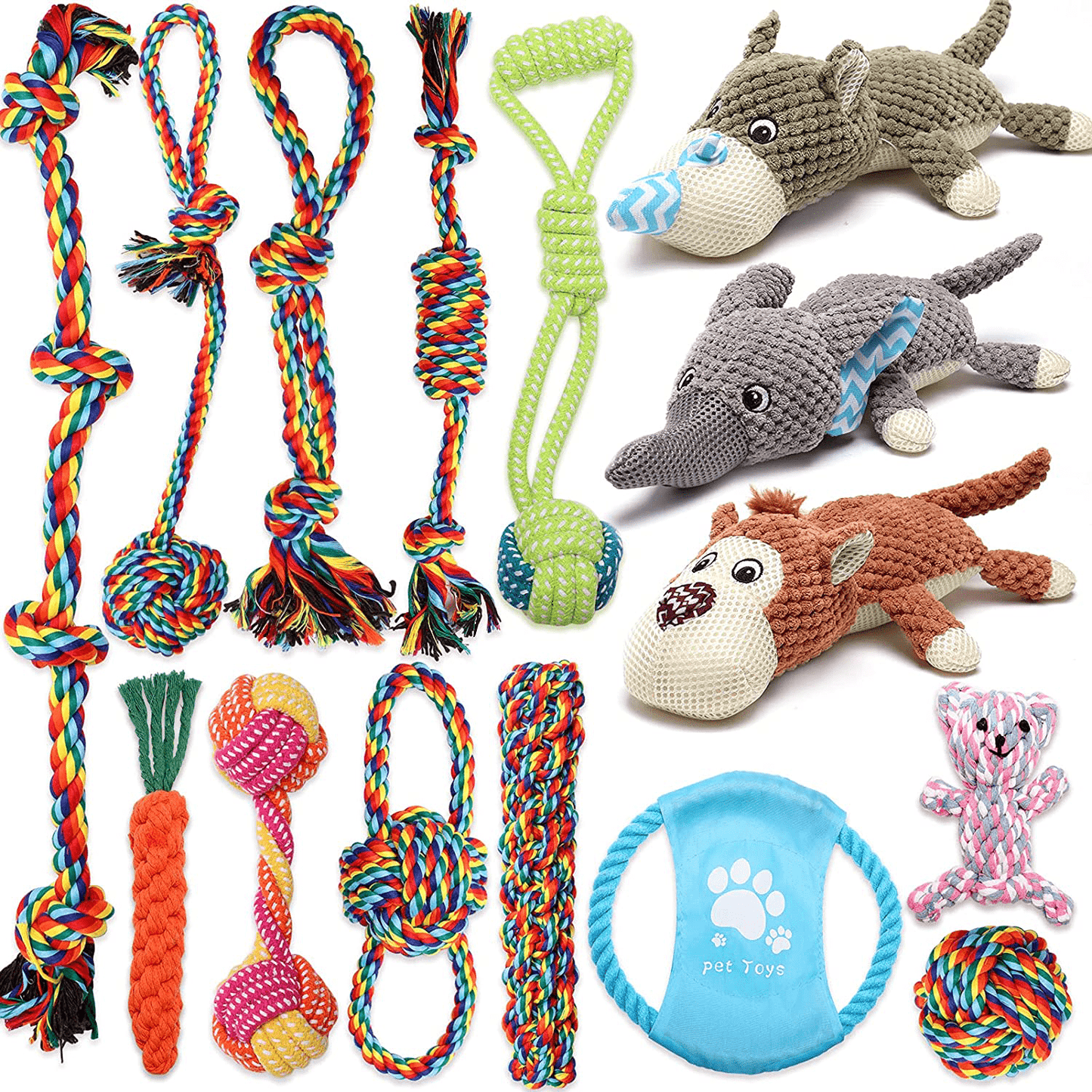 15 PCS Dog Chew Toys for Aggressive Chewers, Puppy Teething Chew Toys Dog Rope Toys Tug of War Dog Toys for Puppy Teething Animals & Pet Supplies > Pet Supplies > Dog Supplies > Dog Toys XLMYS   