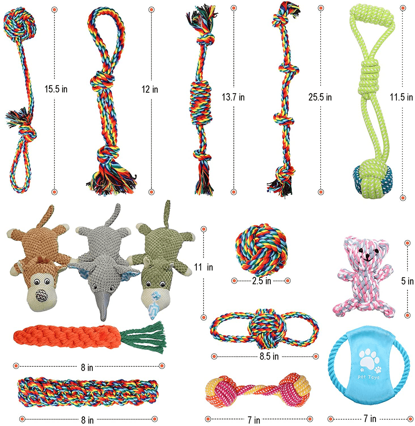 15 PCS Dog Chew Toys for Aggressive Chewers, Puppy Teething Chew Toys Dog Rope Toys Tug of War Dog Toys for Puppy Teething Animals & Pet Supplies > Pet Supplies > Dog Supplies > Dog Toys XLMYS   