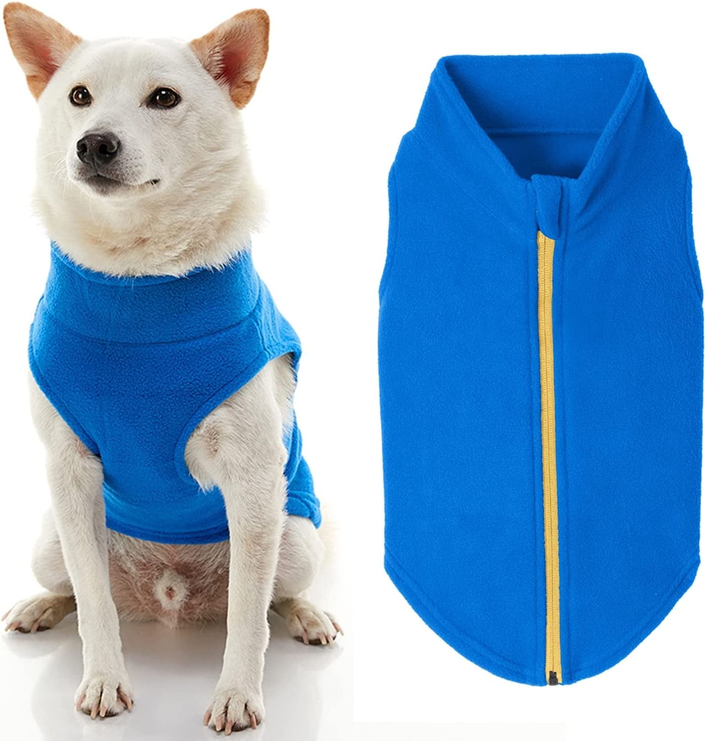 Gooby Zip up Fleece Dog Sweater - Blue, Medium - Warm Pullover Fleece Step-In Dog Jacket with Dual D Ring Leash - Winter Small Dog Sweater - Dog Clothes for Small Dogs Boy and Medium Dogs Animals & Pet Supplies > Pet Supplies > Dog Supplies > Dog Apparel Inafiction USA Blue 2X-Large chest (~25.5") 