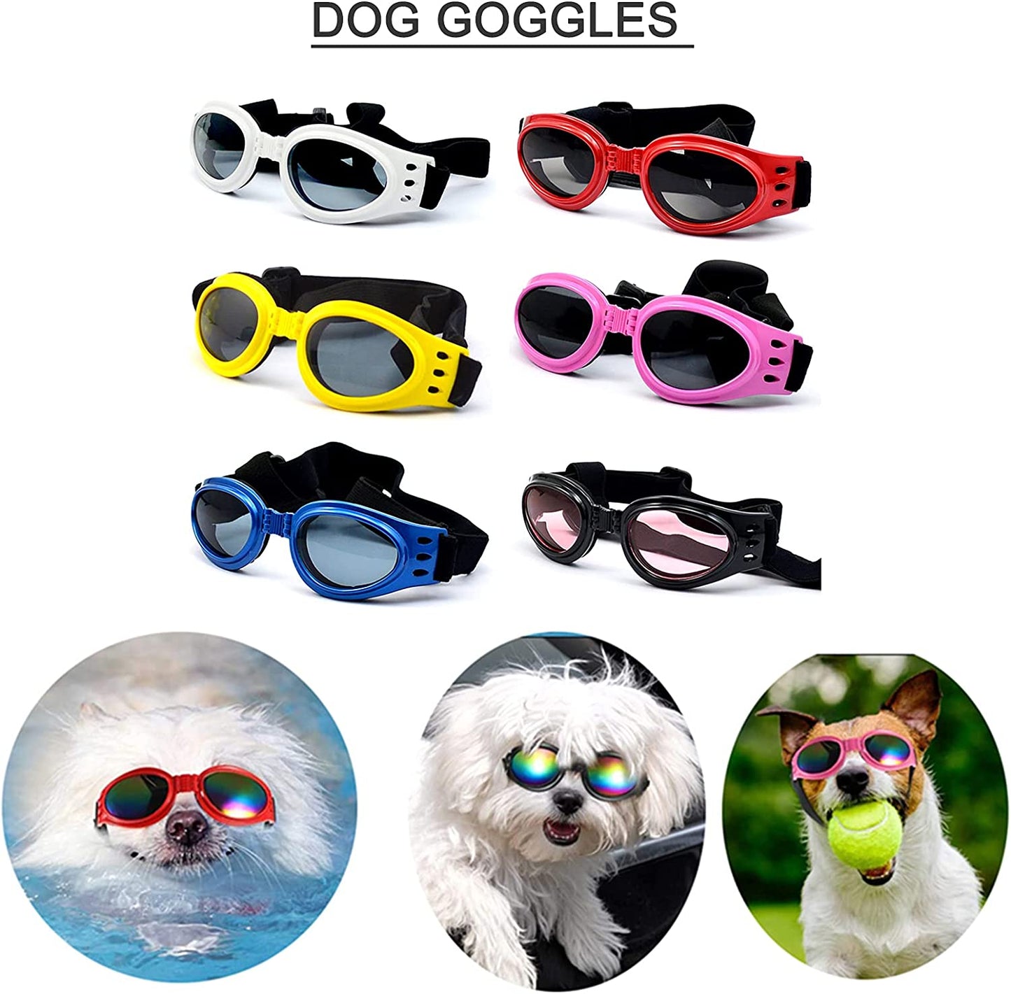 Putybudy Foldable Dog Goggles Eye Wear Protection Waterproof Pet Sunglasses Eyewear Protection Lenses Goggles for Dogs Suitable for Medium-Sized Dogs-Black/Red/White/Pink/Blue/Yellow Animals & Pet Supplies > Pet Supplies > Dog Supplies > Dog Apparel Putybudy   