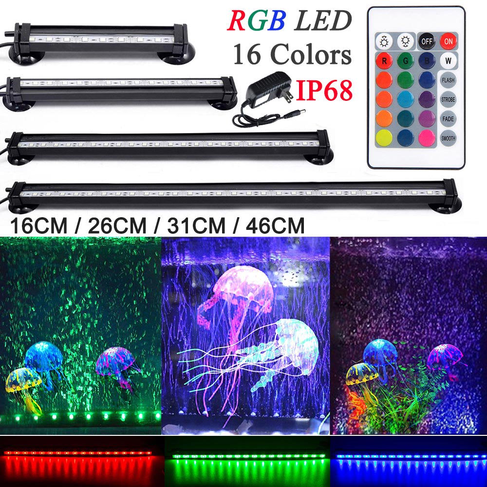 Rosnek 16Cm 9Leds/26Cm 15Leds/31Cm 18Leds/46Cm 27Leds RGB Waterproof Air Bubble Lamp, Remote Control, Dimmable LED Aquarium Fish Tank Light Submersible Light Underwater Lampe Making Oxygen for Fish Animals & Pet Supplies > Pet Supplies > Fish Supplies > Aquarium Lighting Rosnek 16 cm  