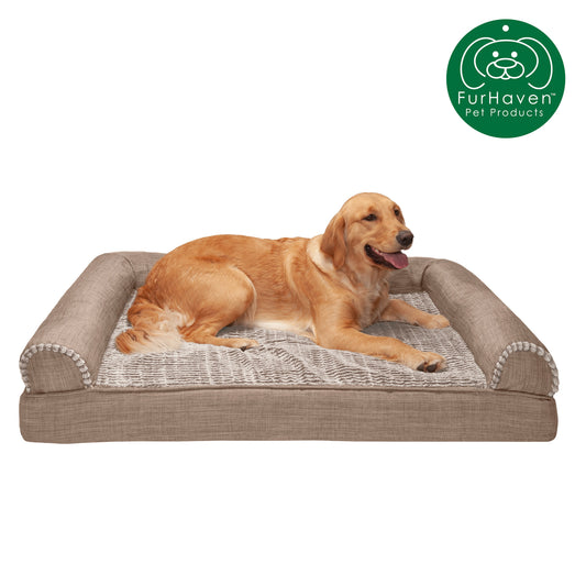 Furhaven Pet Products Cooling Gel Memory Foam Orthopedic Luxe Fur & Performance Linen Sofa-Style Couch Pet Bed for Dogs & Cats, Woodsmoke, Jumbo Animals & Pet Supplies > Pet Supplies > Cat Supplies > Cat Beds FurHaven Pet Cooling Gel Foam Jumbo Woodsmoke