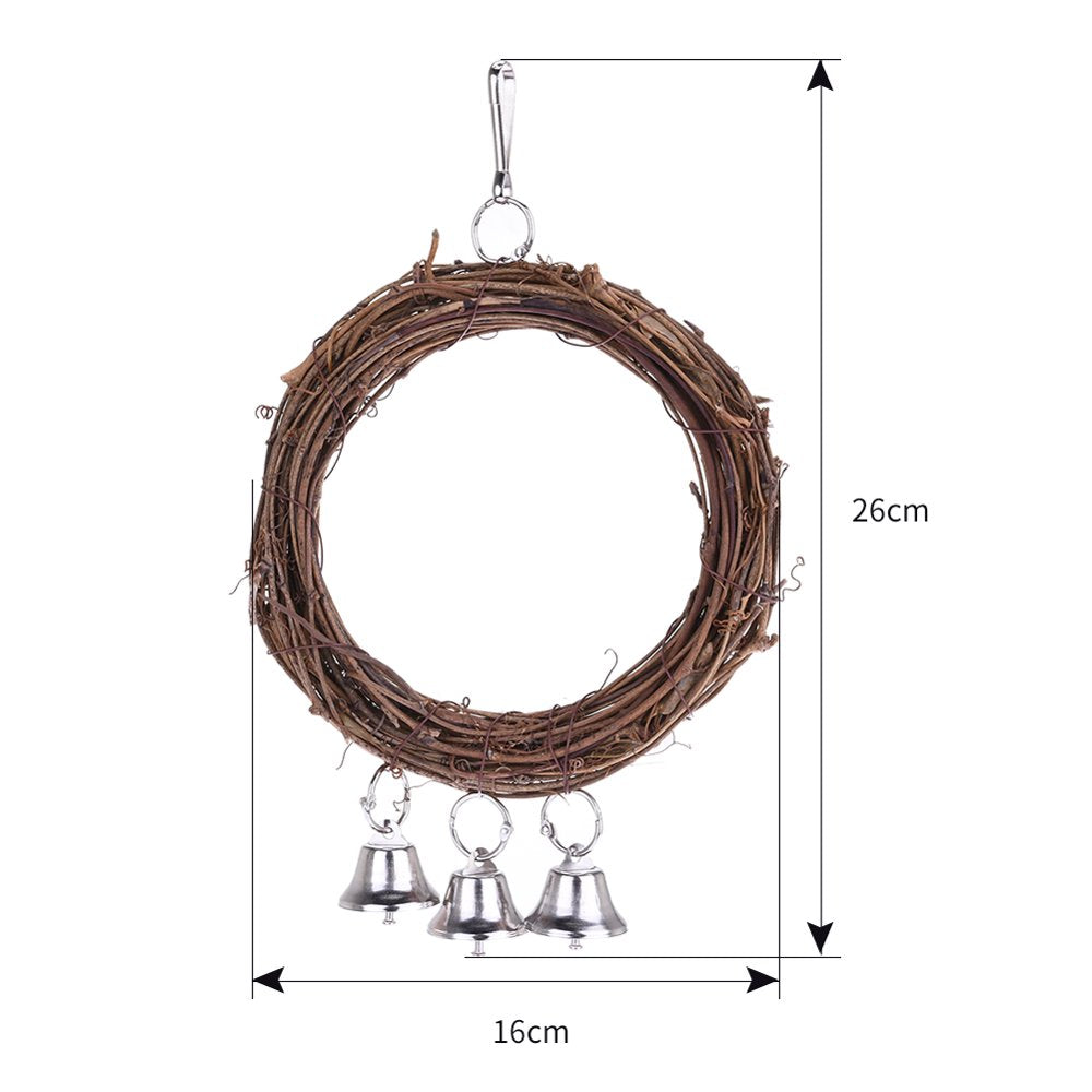 Walbest Bird Poria Vine Rattan Ring, Bird Nest Hammock, Rattan Nest, Hanging Chew with Bell Toys for Small Budgie Parrotlets Cockatiel Conure Lovebird Finch Animals & Pet Supplies > Pet Supplies > Bird Supplies > Bird Toys Walbest   