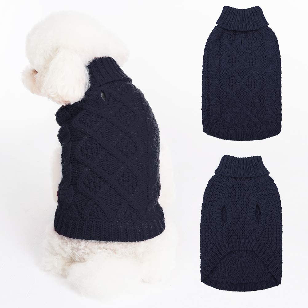 Mihachi Turtleneck Dog Sweater - Winter Coat Apparel Classic Cable Knit Clothes with Leash Hole for Cold Weather, Ideal Gift for Pet in New Year Animals & Pet Supplies > Pet Supplies > Dog Supplies > Dog Apparel Mihachi Navy Blue X-Small 