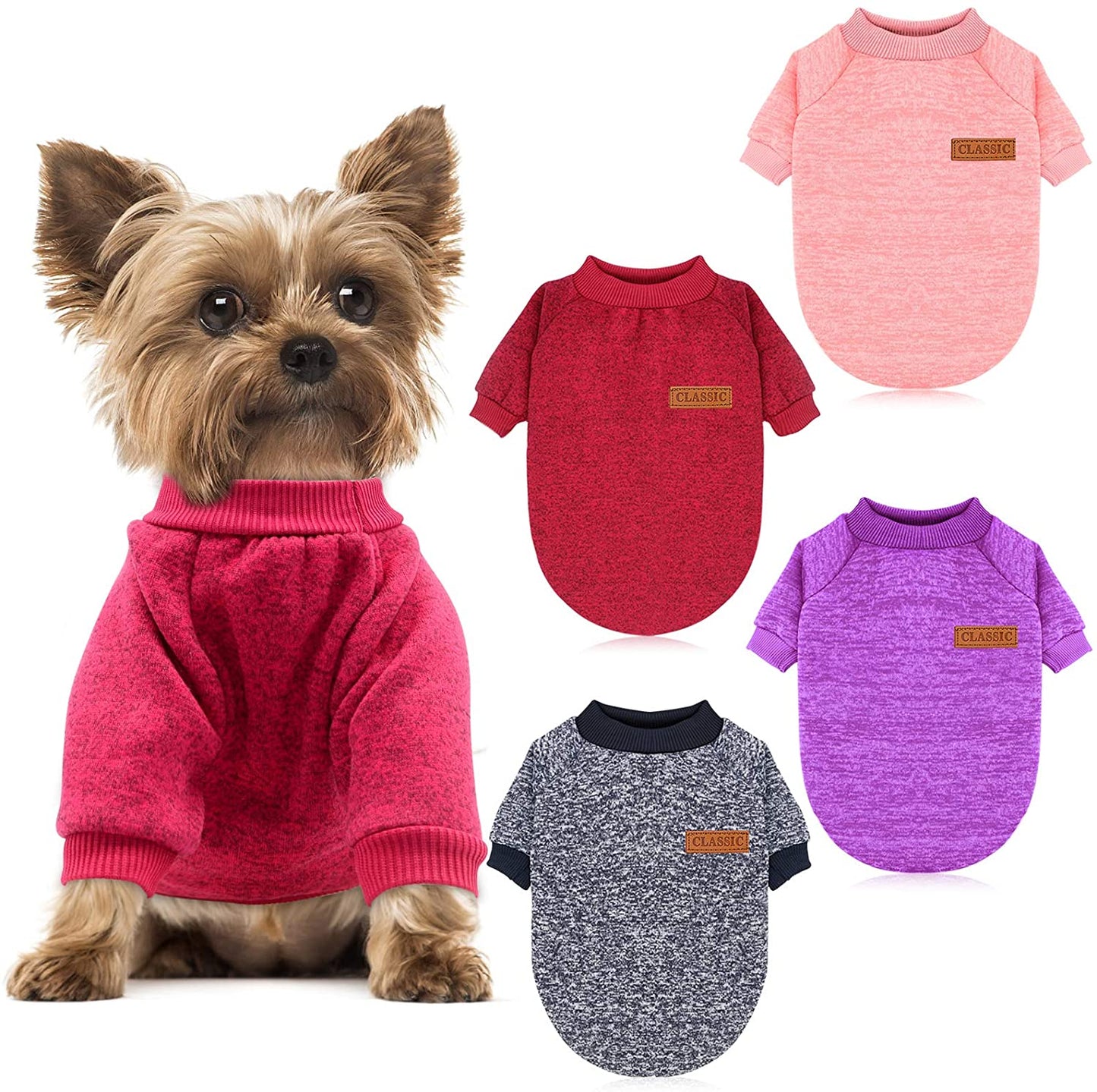 HYLYUN 4 Pieces Small Dog Sweater - Pet Dog Classic Knitwear Sweater Soft Thickening Warm Pup Dogs Shirt Winter Puppy Sweater for Dogs L Animals & Pet Supplies > Pet Supplies > Dog Supplies > Dog Apparel HYLYUN L(Chest 15.0")  