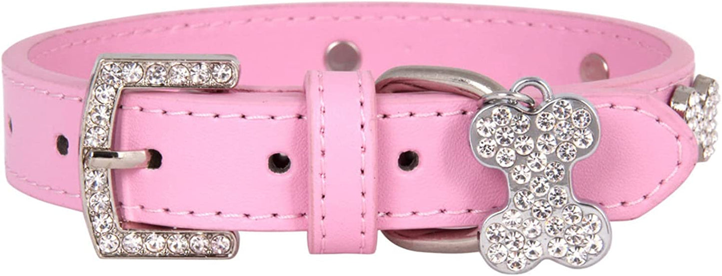 Dog Small Breed Senior Pet Bone Rhinestone Dog Collar Bling Girl Small Puppy Cute Bowtie Pet Collar Diamond Buckle Pet Leash Cat Collar Animals & Pet Supplies > Pet Supplies > Dog Supplies > Dog Apparel HonpraD Pink Small 