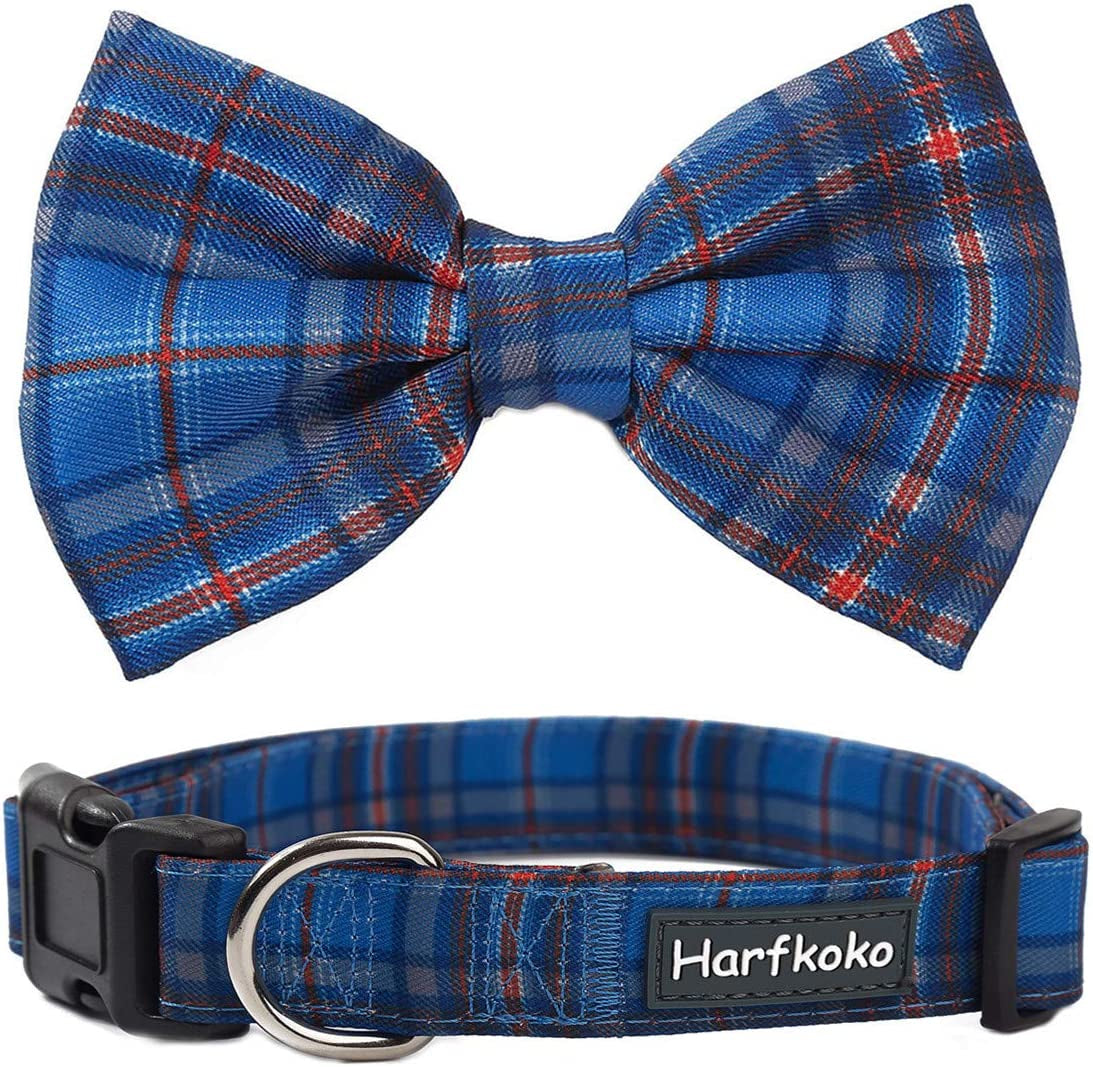 Pet Heroic Pet Dog Cat Collar with Grid Bow Tie, Adjustable Plaid Pet Dogs Cats Comfortable Durable Bowtie Collars for Small Medium Large Dogs Cats in 3 Styles Animals & Pet Supplies > Pet Supplies > Dog Supplies > Dog Apparel NingBo Pet Heroic supply co.,ltd Blue-grid Medium 