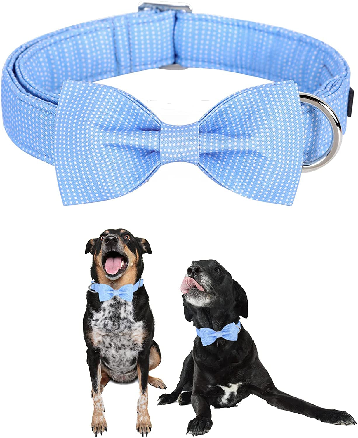 Unique Style Paws Dog Collar with Bow Tie Blue Dot Summer Dog Collar for Small Medium Large Dogs with Adjustable Metal Buckle - M Animals & Pet Supplies > Pet Supplies > Dog Supplies > Dog Apparel Unique style paws   