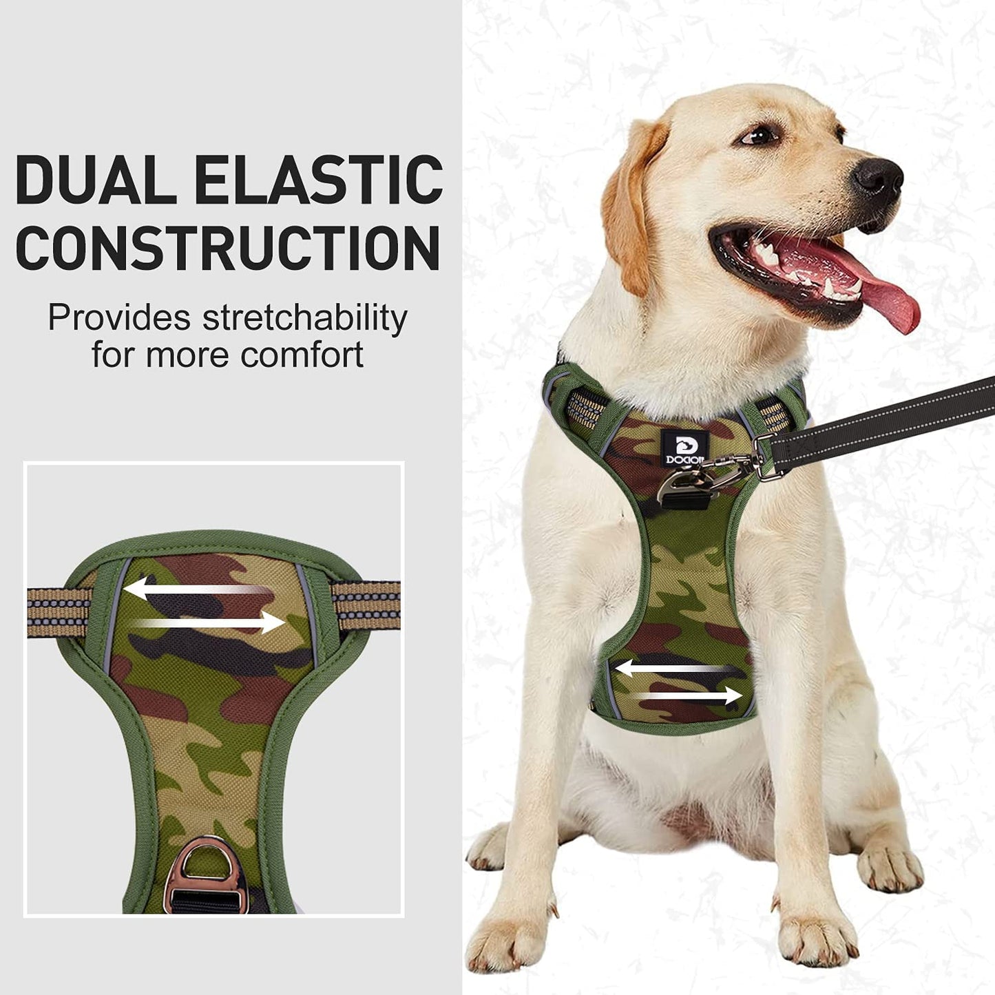 Dog Harness for Large Dogs No Pull with Handle 2 Metal Leash Clips, Adjustable Reflective Puppy Harness, Breathable Camo Oxford Padded Vest Easy Control Front Clip for Medium Large Dogs Animals & Pet Supplies > Pet Supplies > Dog Supplies > Dog Apparel Dociote   