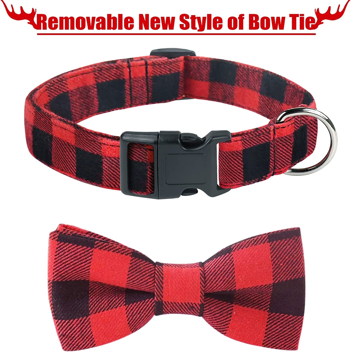 Malier Dog Collar with Bow Tie, Classice Plaid Pattern Dog Collar with Bow Tie and Durable Buckle Collar for Small Medium Large Dogs Puppy (Medium, Red) Animals & Pet Supplies > Pet Supplies > Dog Supplies > Dog Apparel Malier   