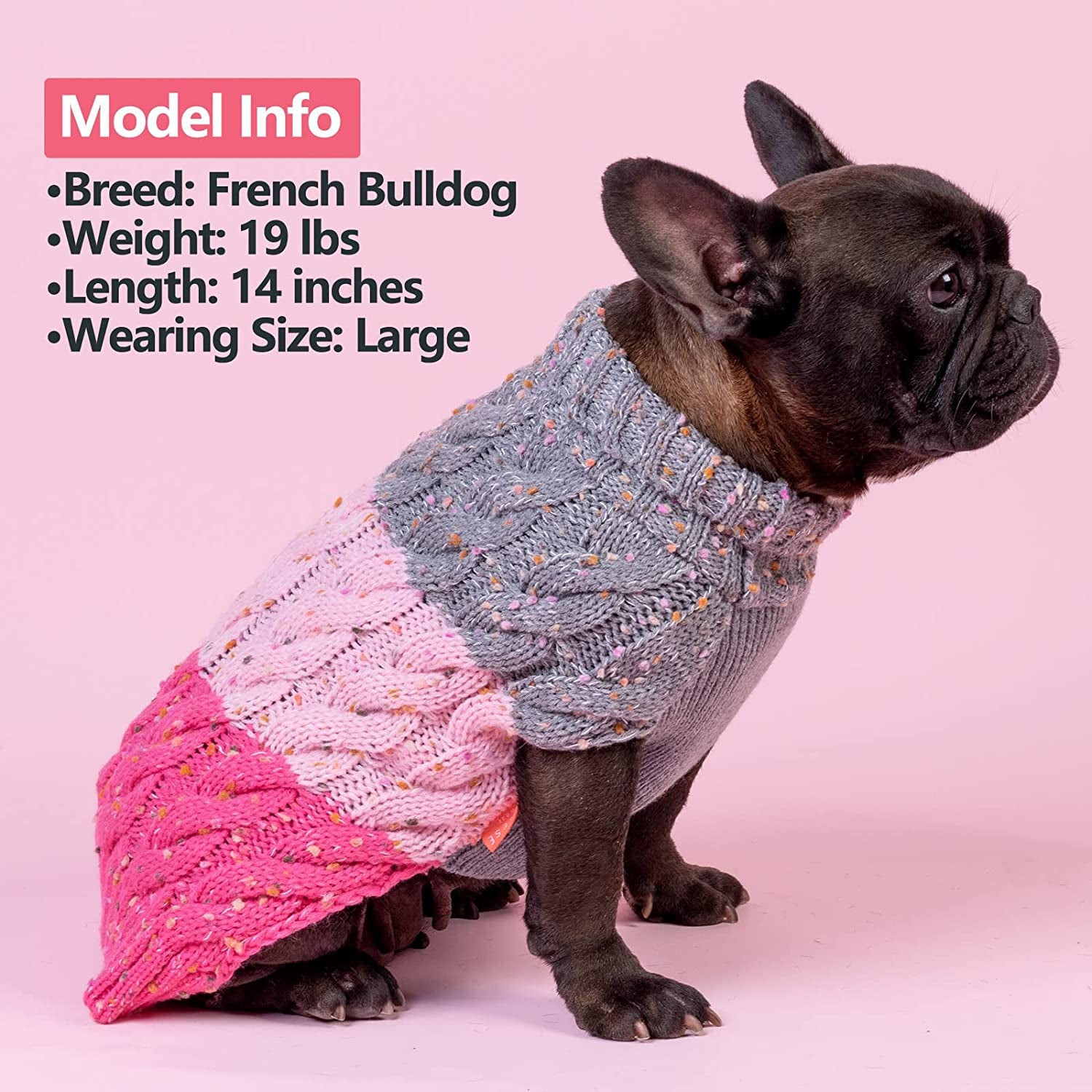 KYEESE 2022 Dog Sweater Color Block with Fuzzy Thread Knitted Turtleneck Dog Knitwear with Leash Hole for Small Dogs Fall Winter Dog Clothes, Pink,M Animals & Pet Supplies > Pet Supplies > Dog Supplies > Dog Apparel kyeese   