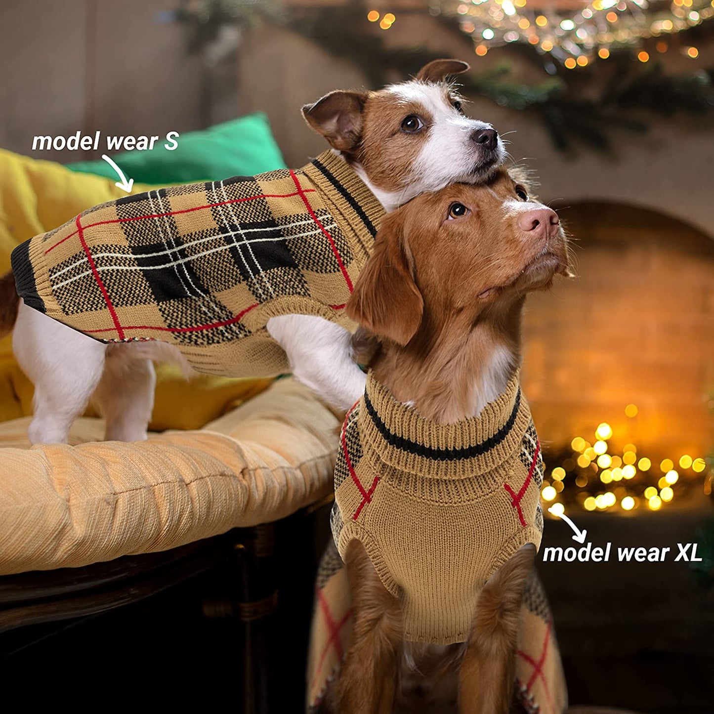 MIMLOB Dog Sweater for Small Medium Large Dogs - Plaid Warm Winter Fall Dog Sweater Vest - Knitted Turtleneck Pullover Cold Weather Dog Clothes with Leash Hole (S-XL) Animals & Pet Supplies > Pet Supplies > Dog Supplies > Dog Apparel MIMLOB   