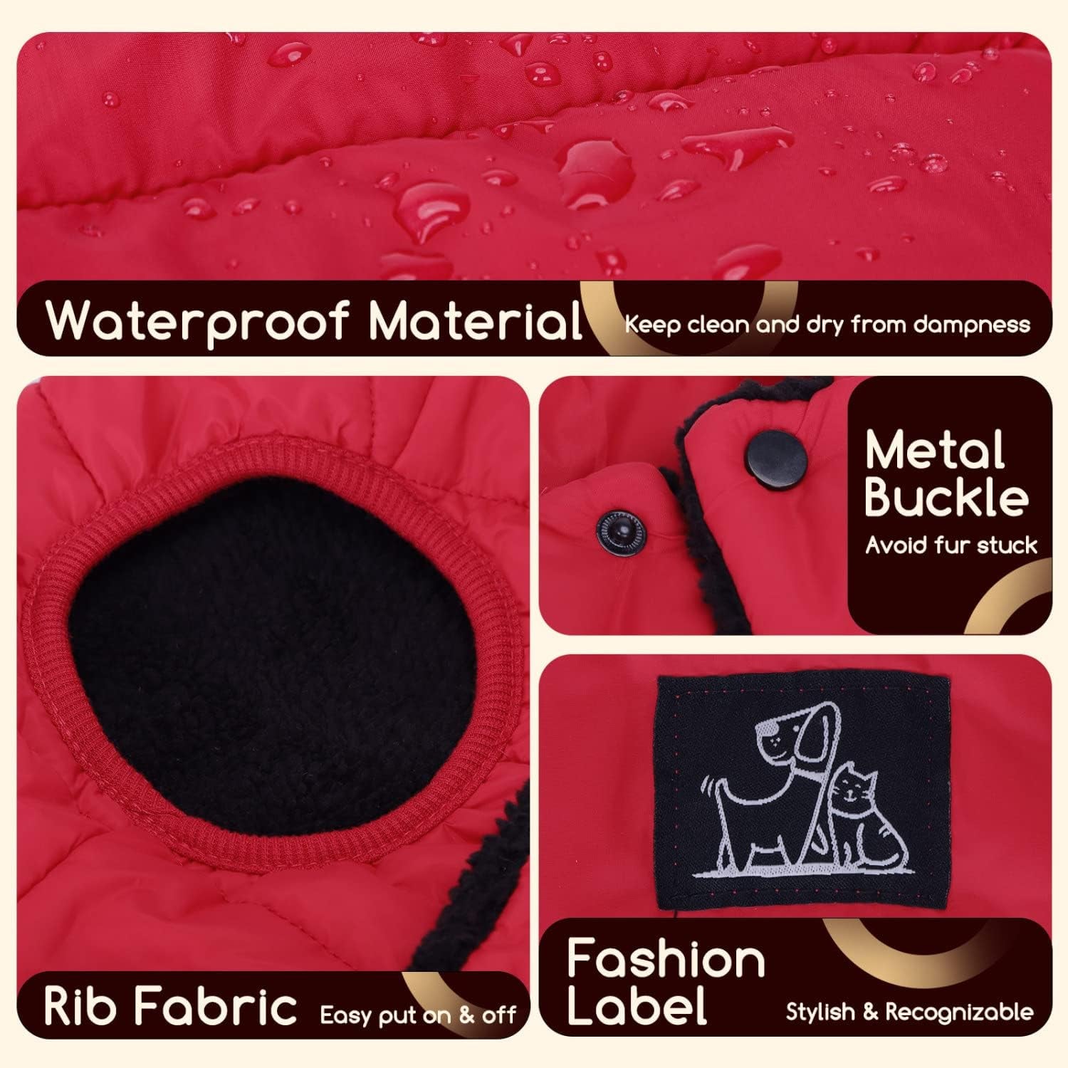 Dog Jacket, Nobleza Warm Fleece Dog Winter Coat with Leash Hole, Waterproof Outdoor Pet Clothes for Puppy Small Medium Large Dog, Ideal for Cold, Wet, Windy and Snowy Day (Red S) Animals & Pet Supplies > Pet Supplies > Dog Supplies > Dog Apparel Nobleza   