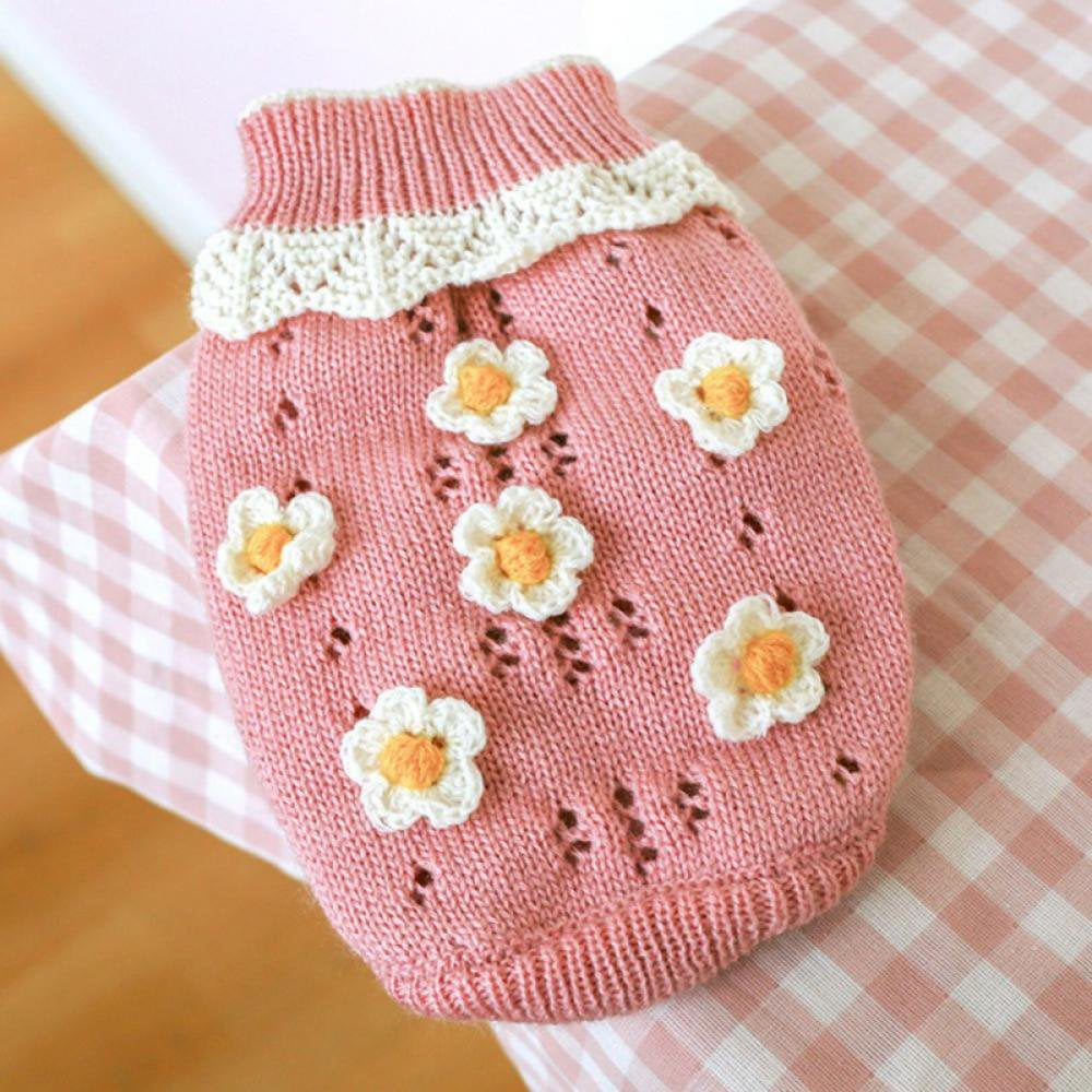 Small Dog Sweater Warm Pet Sweater Cute Knitted Flowers Blossoming Dog Sweaters for Small Dogs Girls Boys, Cat Sweater Dog Sweatshirt Clothes Coat Apparel for Small Dog Puppy Kitten Cat Animals & Pet Supplies > Pet Supplies > Dog Supplies > Dog Apparel Alvage   