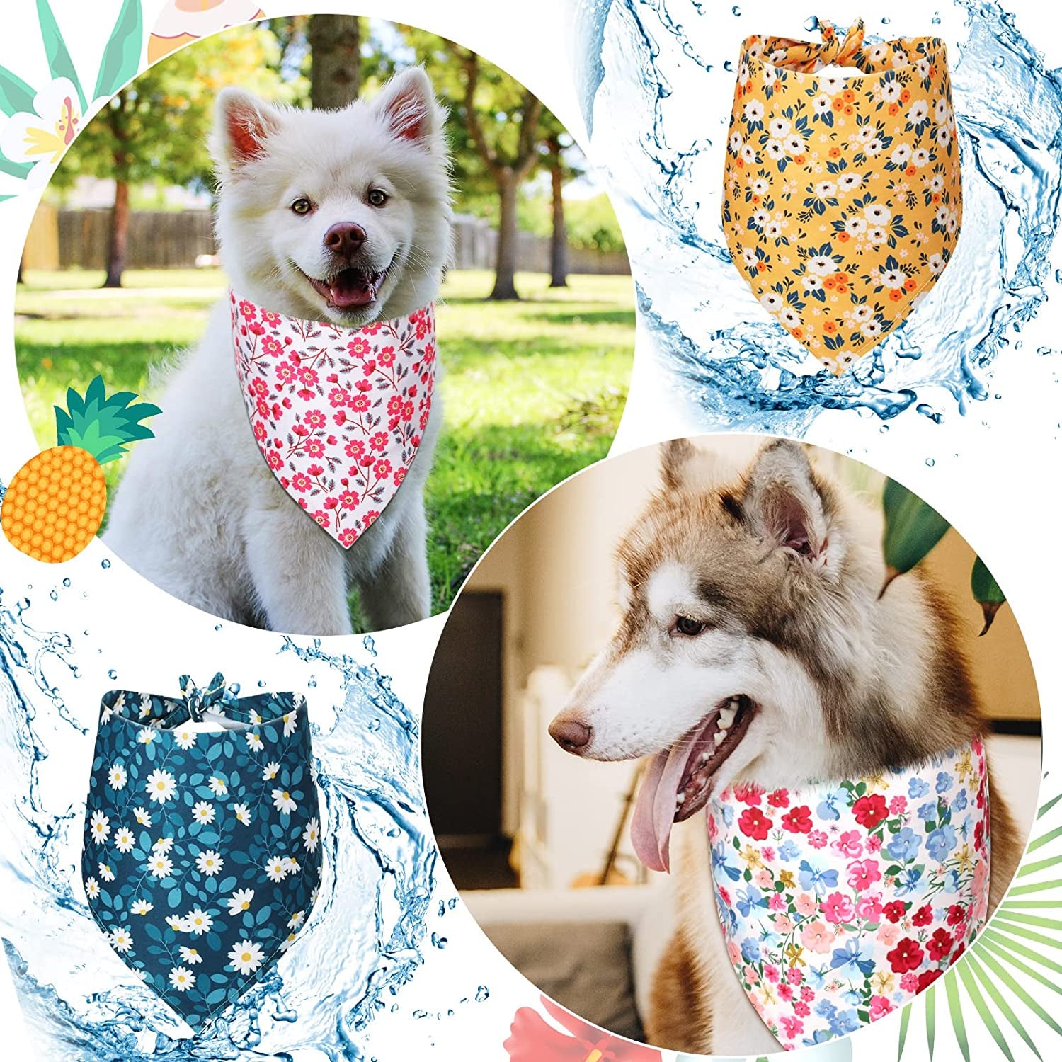 8 Pieces Summer Dog Bandanas Flower Print Reversible Triangle Bibs Floral Puppy Scarf Kerchief Accessories for Dogs Cats Pets (Cute Flower Patterns,Xl) Animals & Pet Supplies > Pet Supplies > Dog Supplies > Dog Apparel Weewooday   