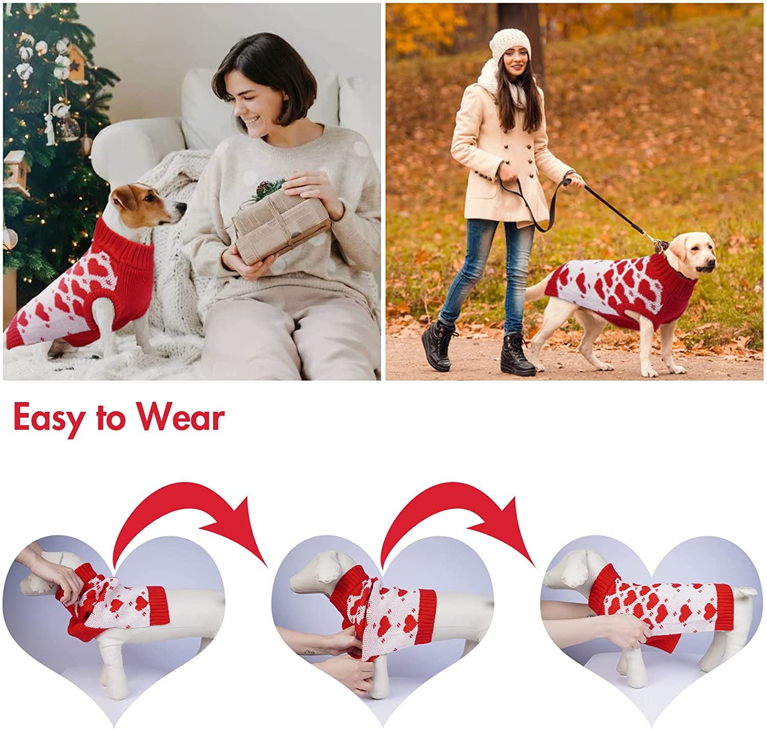 Dora Bridal Dog Sweater for Small Dogs-Love Heart Small Dog Sweater-Knitted Red Dog Sweater Cat Sweater-Pullover Christmas Sweaters for Dogs- Small Dog Sweaters for Girls-Cat Christmas Sweater-L Animals & Pet Supplies > Pet Supplies > Dog Supplies > Dog Apparel DORA BRIDAL   