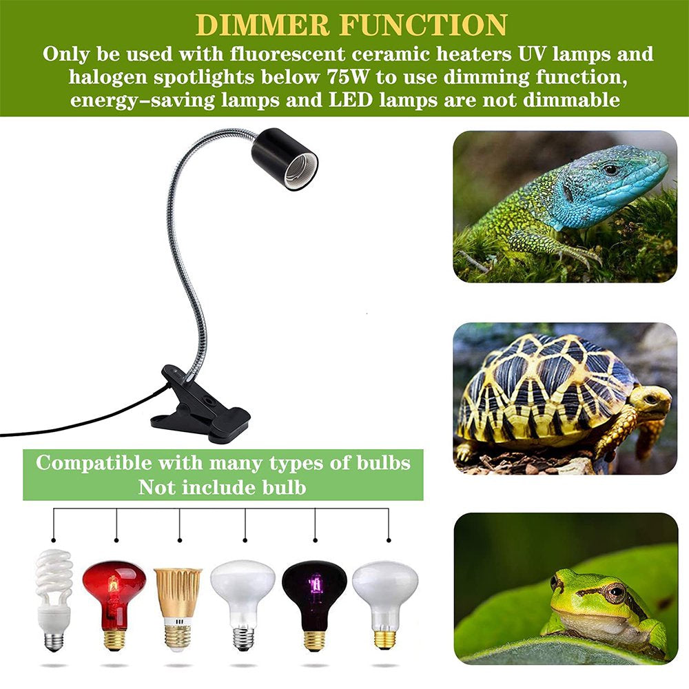 Reptile Heat Lamp Tortoise Basking Spot Lamp Turtle 360°Rotatable Light Clamp Flexible Ceramic Clip Desk Light Holder Socket with Dimmable Switch for Aquarium Pet Lizard Animals & Pet Supplies > Pet Supplies > Fish Supplies > Aquarium Lighting SurVank   