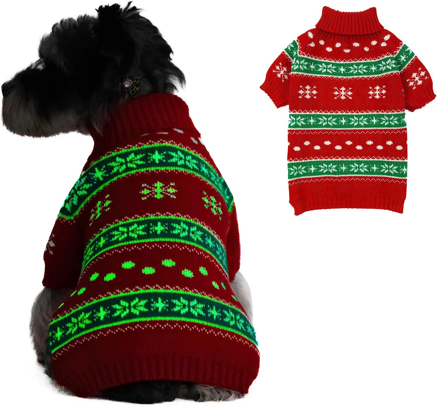 𝟮𝟬𝟮𝟮 Furryilla Small Dog Sweater Dog Skeleton Costume with Glow in the Dark Pattern and Harness Hole, Turtleneck Ugly Christmas Sweater Coat Winter Sweater for Chihuahua XXS XS and Small Dogs Cat Animals & Pet Supplies > Pet Supplies > Dog Supplies > Dog Apparel Furryilla Red Dog Sweater L for 18.11"-21" Chest 