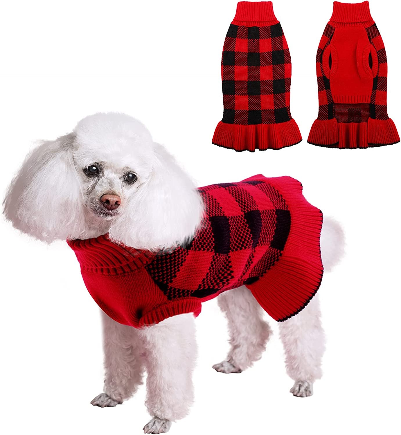 Dasior Pet Dog Sweater, Soft Turtleneck Knitted Plaid Stretch Pullover, Warm Knitwear Winter Clothes (Pink, Small) Animals & Pet Supplies > Pet Supplies > Dog Supplies > Dog Apparel Dasior Red Medium 