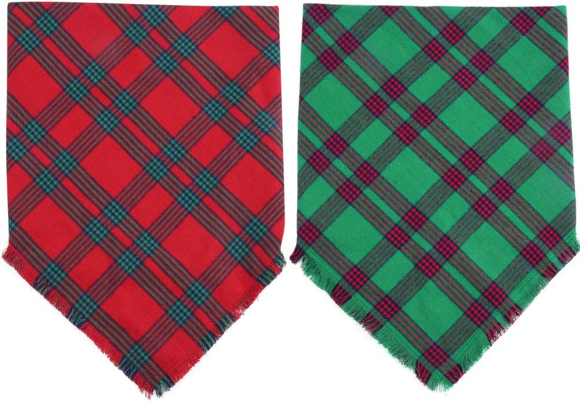 2 Pack Dog Bandana Christmas Plaid Reversible Triangle Bibs Scarf Accessories for Dogs Cats Pets Animals Animals & Pet Supplies > Pet Supplies > Dog Supplies > Dog Apparel KZHAREEN   