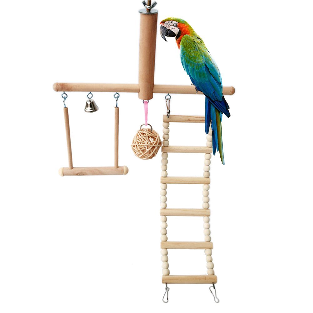 Bird Cage Stand for Play Gym Conure Parrot Perch Playground Climbing Ladder Swing Rattan Ball Chew Toys Animals & Pet Supplies > Pet Supplies > Bird Supplies > Bird Ladders & Perches WANGFUFU   