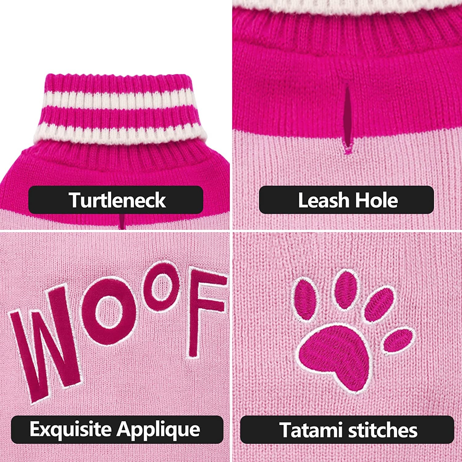 KYEESE Valentines Day Dog Sweater Woof Turtleneck Dog Knitwear for Medium Dogs with Leash Hole Dog Apparel Dog Coat, Pink,Xl Animals & Pet Supplies > Pet Supplies > Dog Supplies > Dog Apparel kyeese   