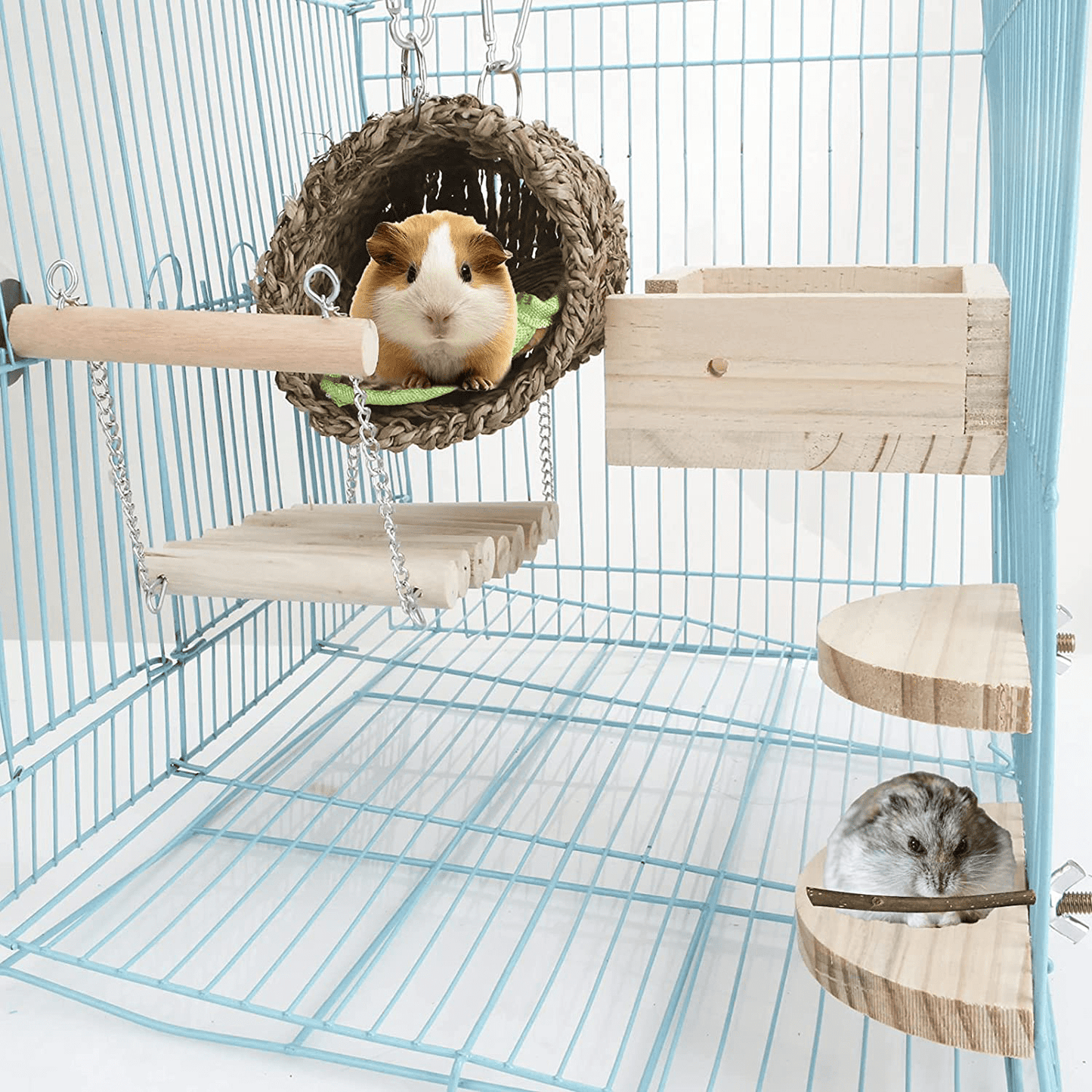 15Pcs Pet Toys Squirrel Gerbil Chinchilla and Dwarf Hamster Bird Hanging Toys, 3 Wooden Pedal Platforms, Straw Nest, Hammock,10 Apple Sticks Chew Toys,Cage Accessories for Small Animal Habitat Animals & Pet Supplies > Pet Supplies > Small Animal Supplies > Small Animal Habitat Accessories lenpestia   