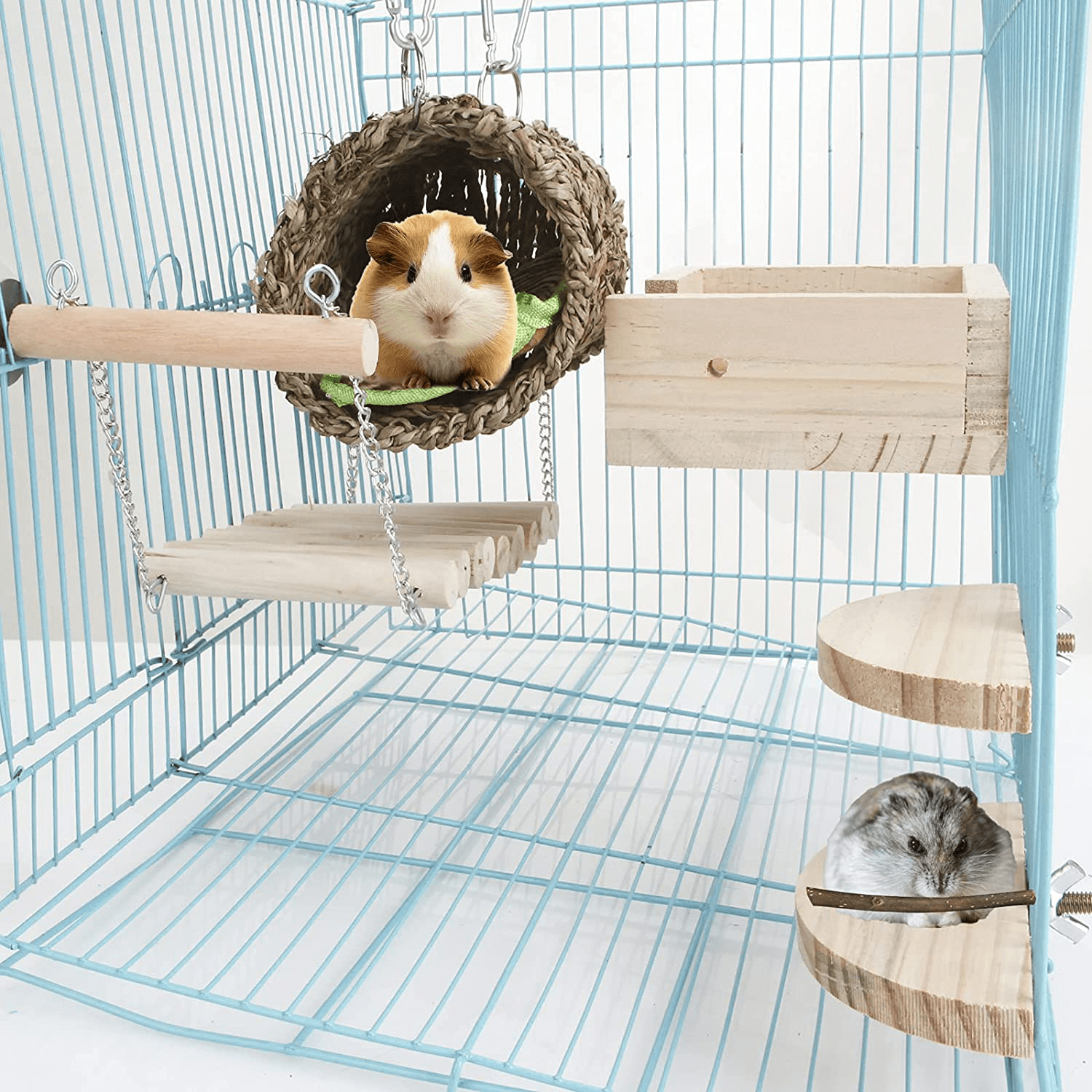 15Pcs Pet Toys Squirrel Gerbil Chinchilla and Dwarf Hamster Bird Hanging Toys, 3 Wooden Pedal Platforms, Straw Nest, Hammock,10 Apple Sticks Chew Toys,Cage Accessories for Small Animal Habitat Animals & Pet Supplies > Pet Supplies > Small Animal Supplies > Small Animal Habitat Accessories lenpestia   