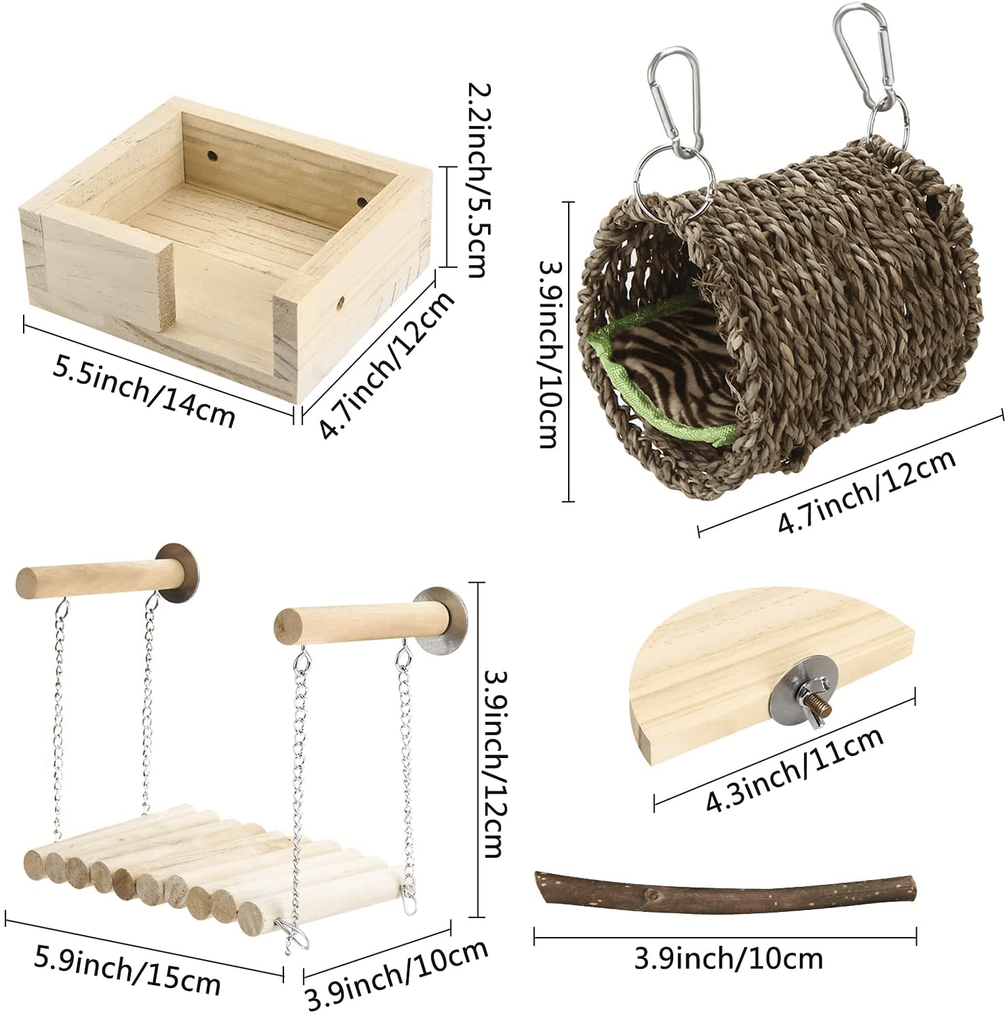 15Pcs Pet Toys Squirrel Gerbil Chinchilla and Dwarf Hamster Bird Hanging Toys, 3 Wooden Pedal Platforms, Straw Nest, Hammock,10 Apple Sticks Chew Toys,Cage Accessories for Small Animal Habitat Animals & Pet Supplies > Pet Supplies > Small Animal Supplies > Small Animal Habitat Accessories lenpestia   