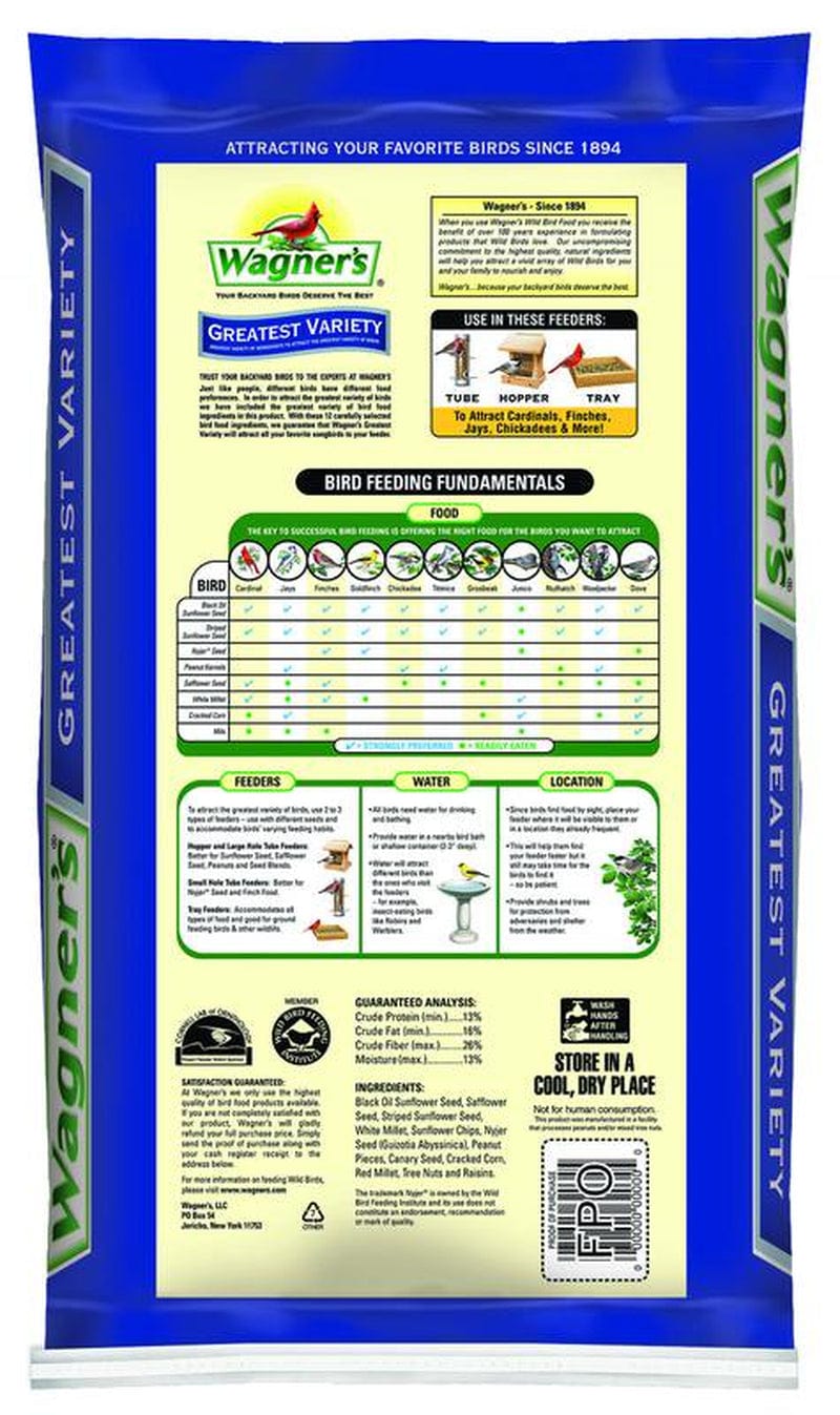 16 LB Wagner'S Greatest Variety Wild Bird Food Animals & Pet Supplies > Pet Supplies > Bird Supplies > Bird Food Wagner's LLC   